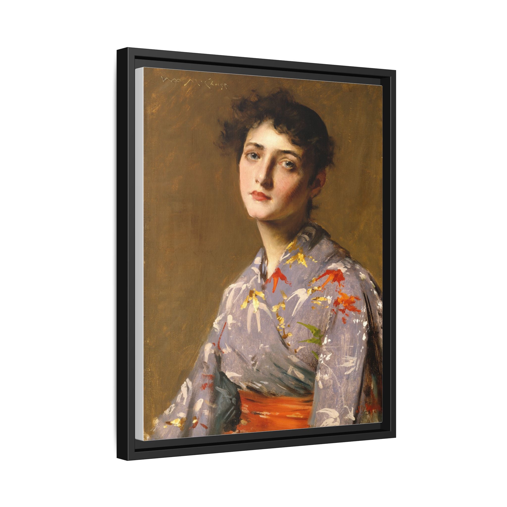 Girl in a Japanese Costume by William Merritt Chase Framed Matte Canvas Wall Art Print