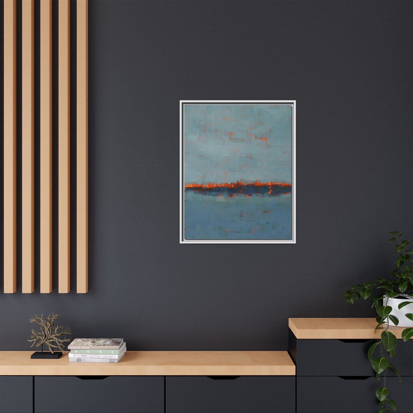 Framed Canvas Art — Teal & Orange Abstract Seascape
