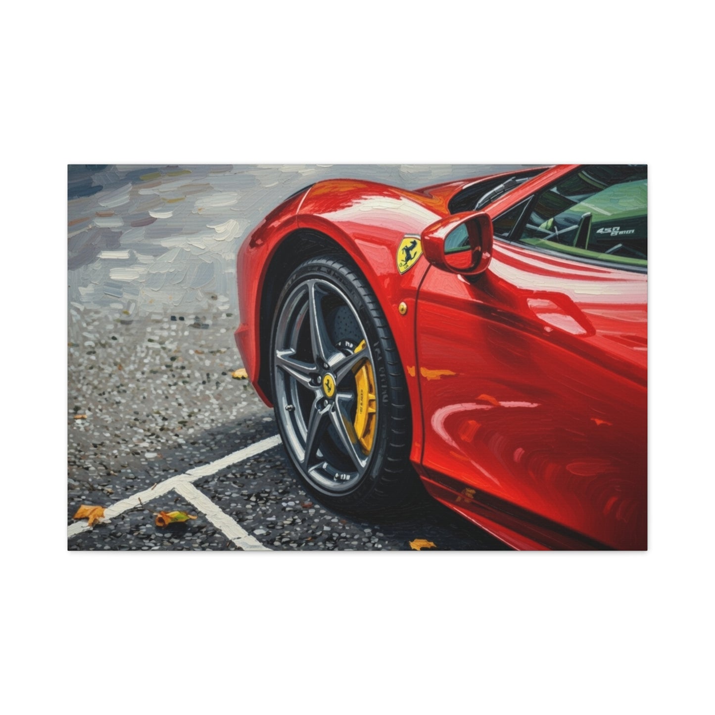 Red Sports Car Canvas Print — Ferrari Wheel Close-Up Matte Stretched Wall Art