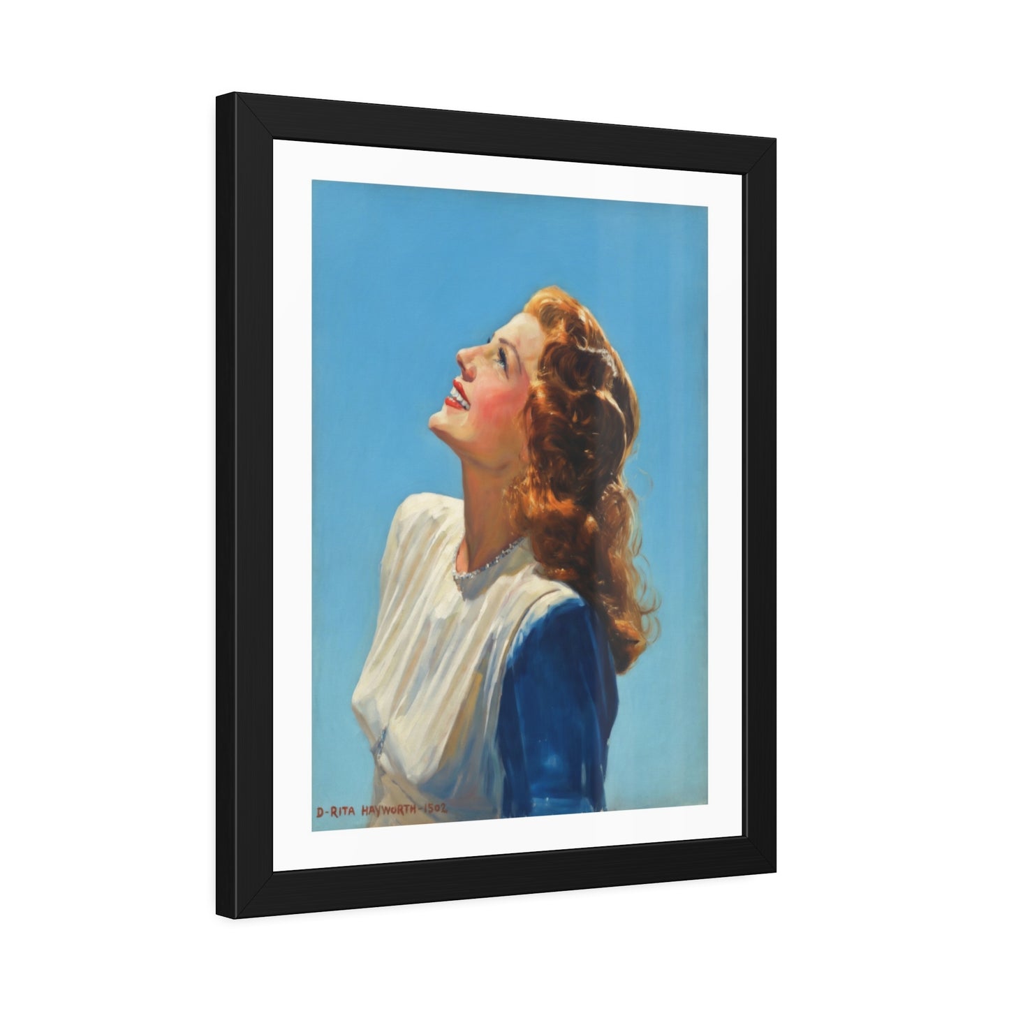Vintage Rita Hayworth Looking Up Framed Art Print — Retro Mid-century Poster