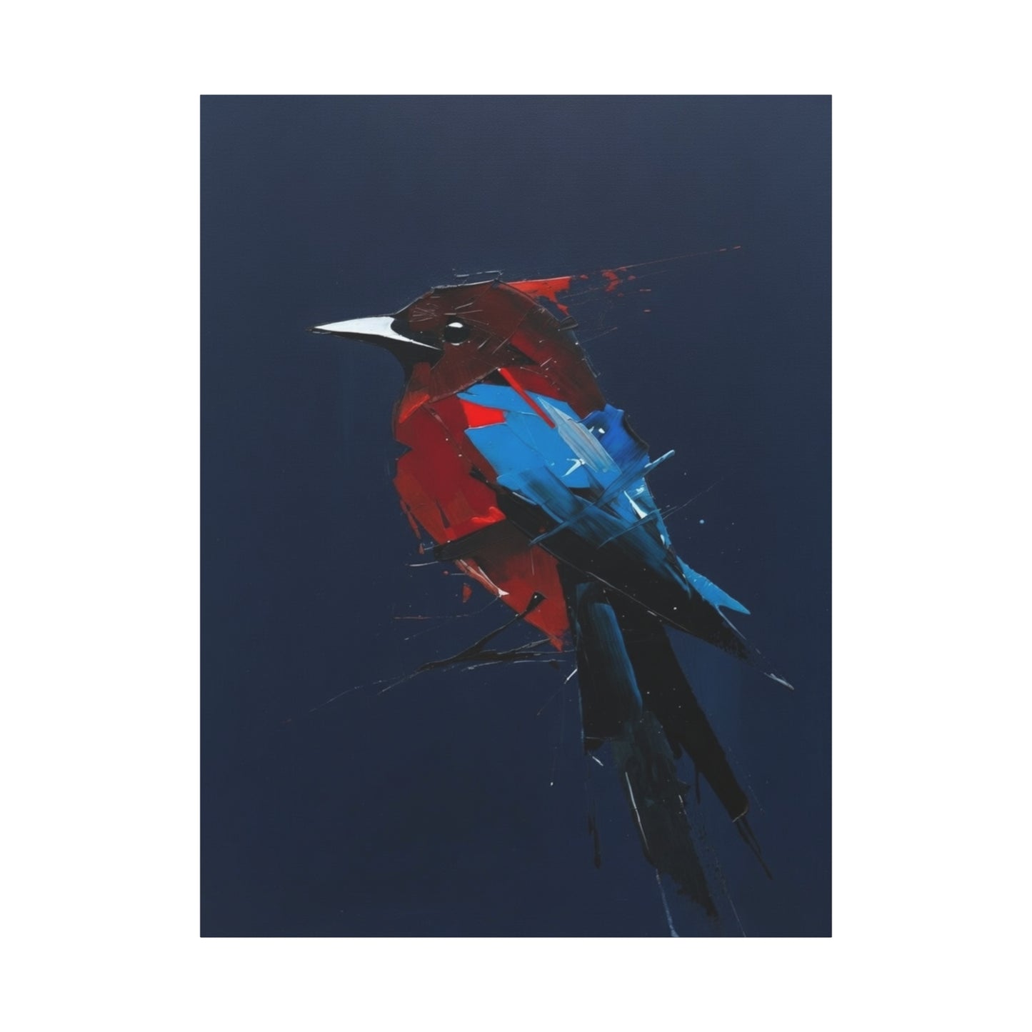 Abstract Red & Blue Bird Canvas Print — Matte Stretched Wall Art