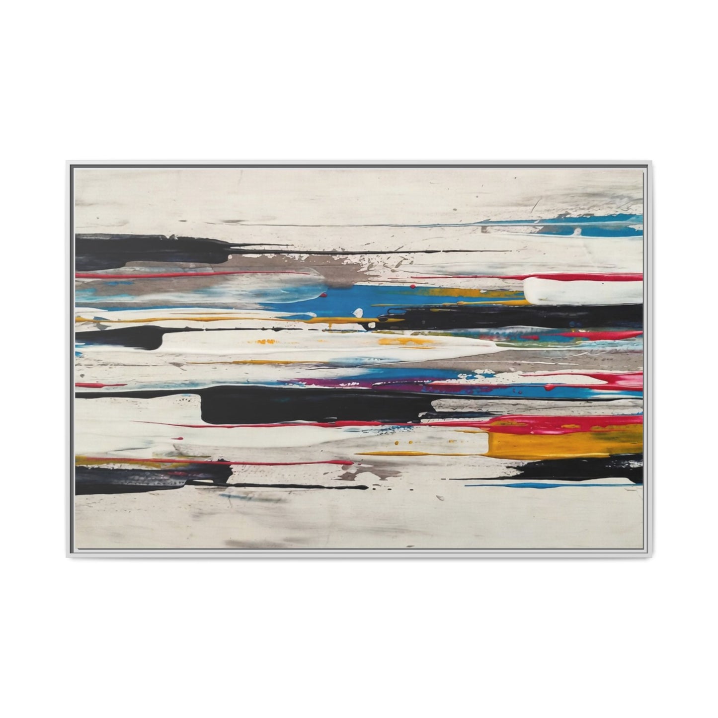 Abstract Multi-Color Framed Canvas Wall Art — Modern Horizontal Brushstroke Print
