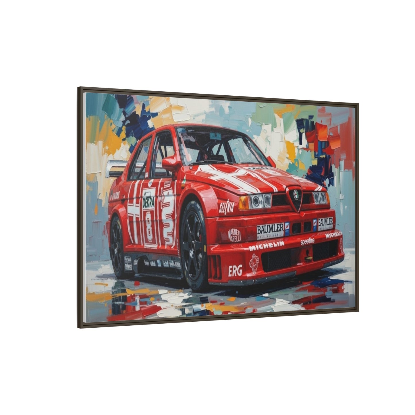 Framed Racing Car Canvas Print — Red Alfa Romeo Track Art