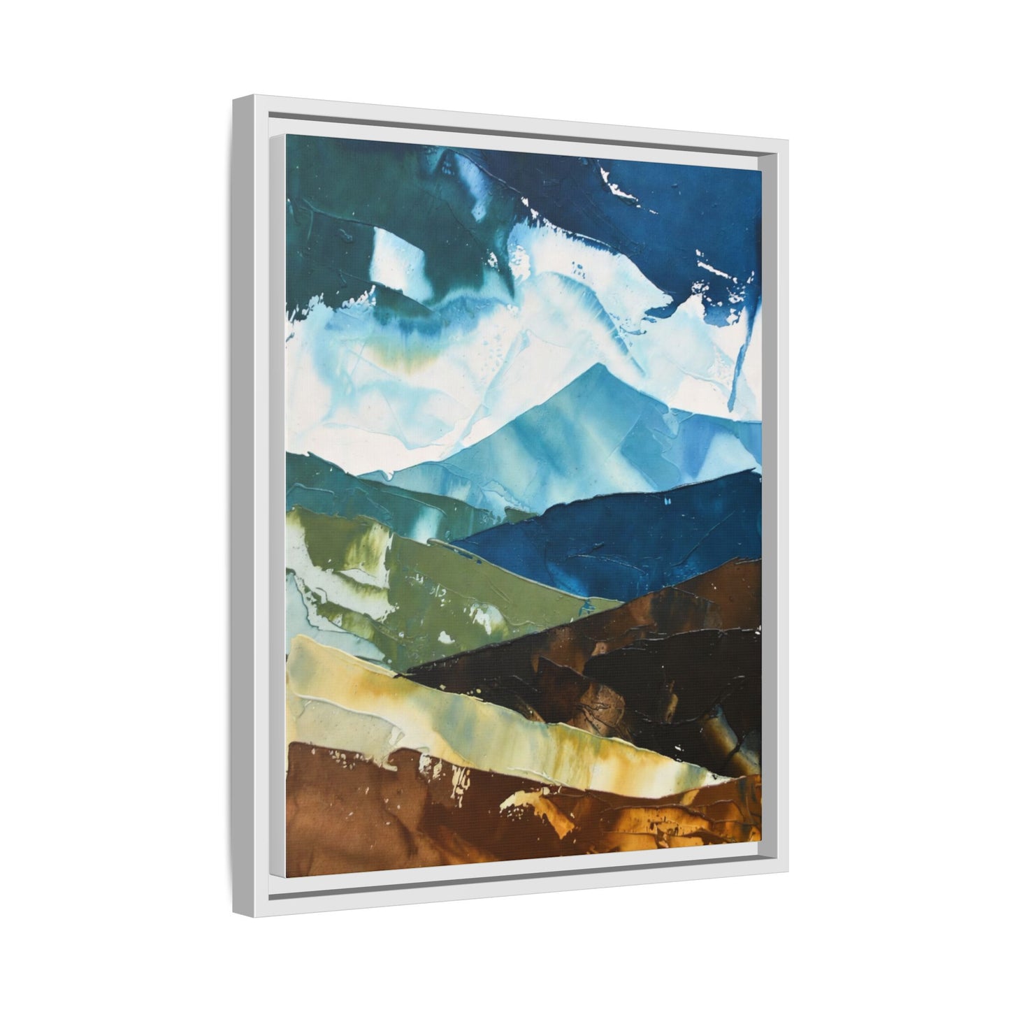 Framed Abstract Mountain Canvas Art — Blue & Earthtone Landscape Print