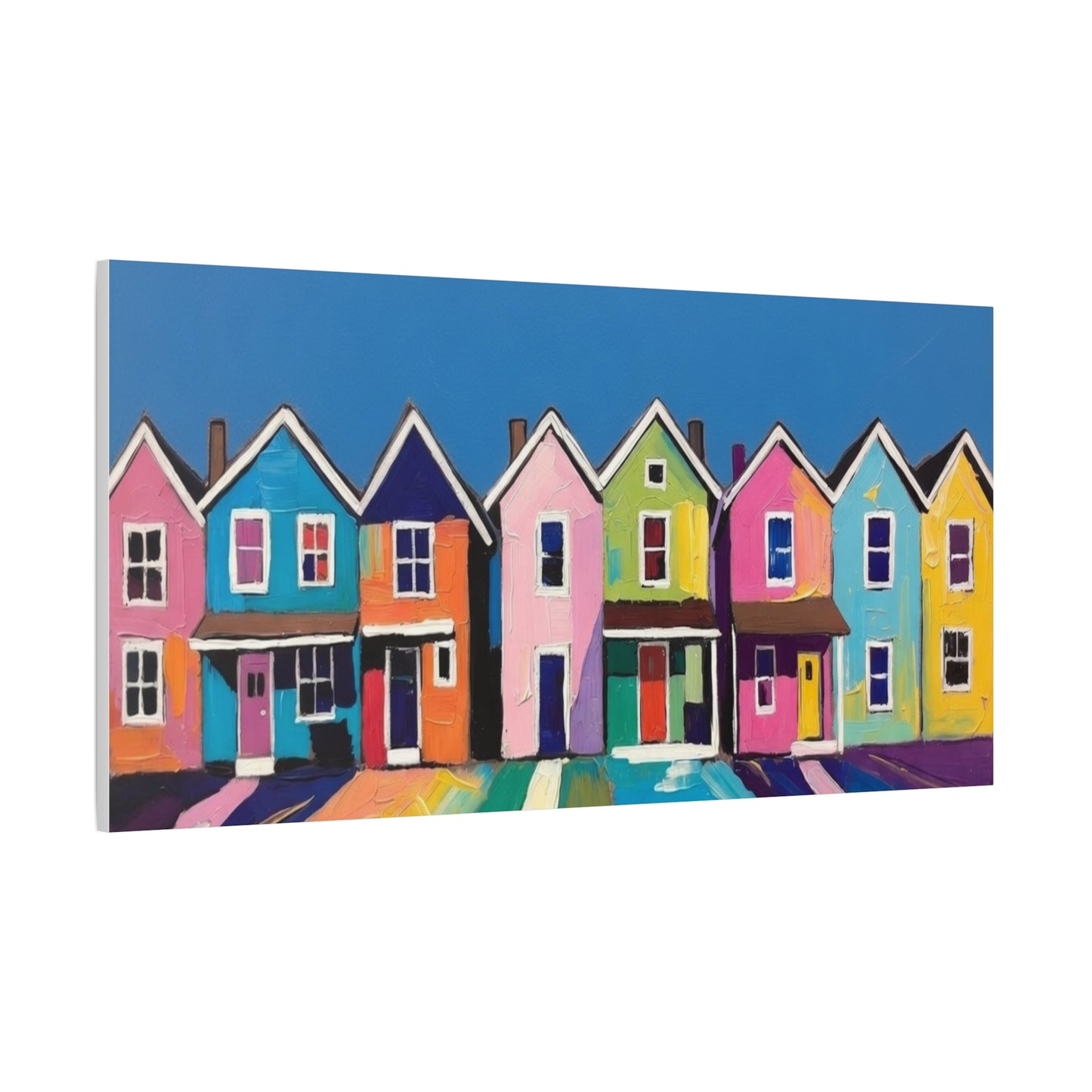 Colorful Row Houses Matte Canvas Print Vibrant Coastal Neighborhood Wall Art