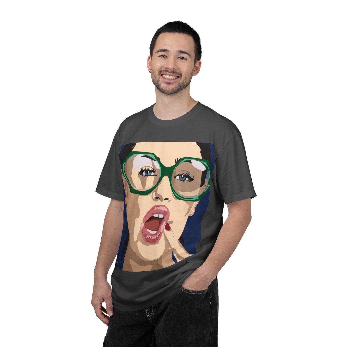 Pop Art Woman Graphic T‑Shirt — Retro Chic Green Glasses Design