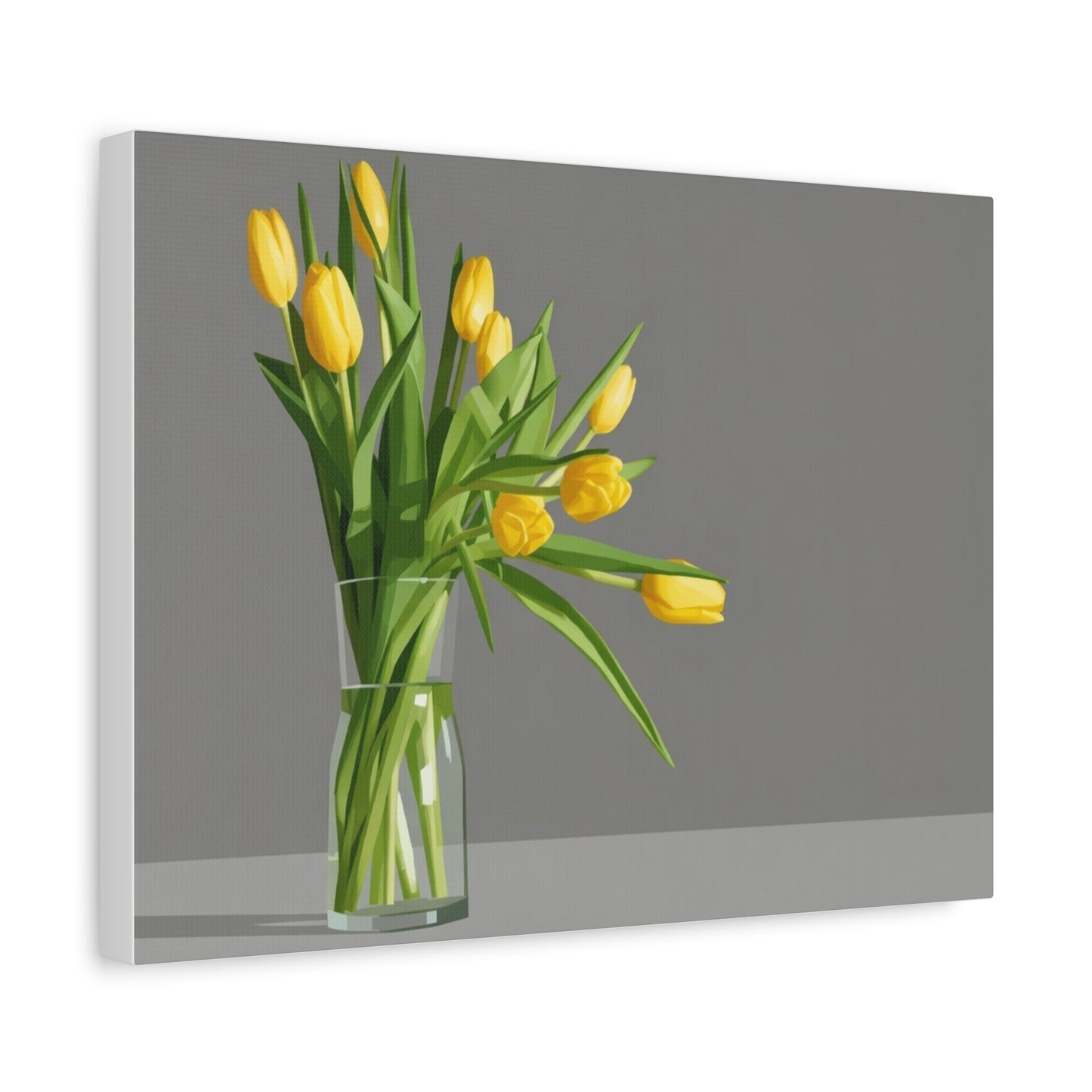 Yellow Tulips in Glass Vase — Matte Stretched Canvas Wall Art