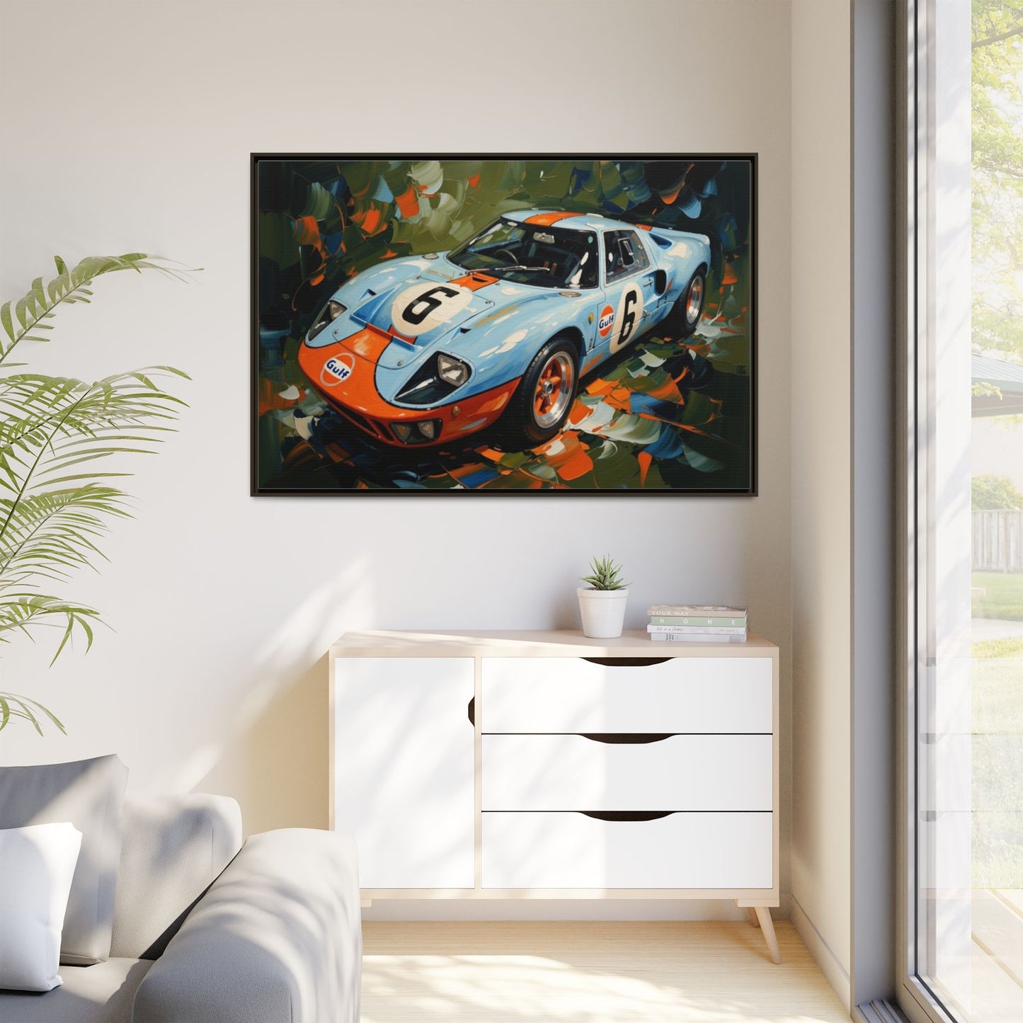 Gulf Racing GT40 Matte Framed Canvas — Vintage Sports Car Wall Art