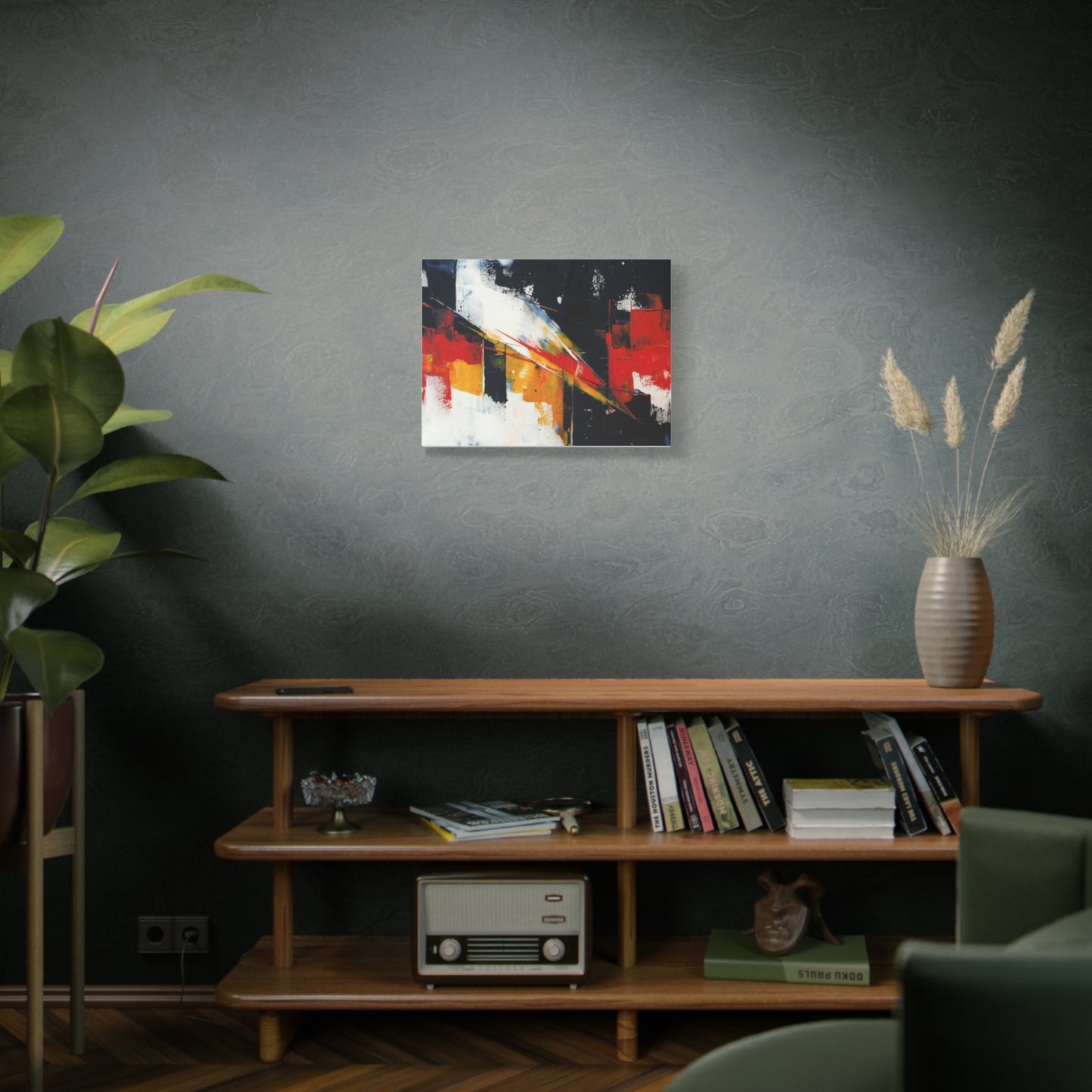 Abstract Geometric Canvas Art — Bold Red & Black Modern Wall Painting