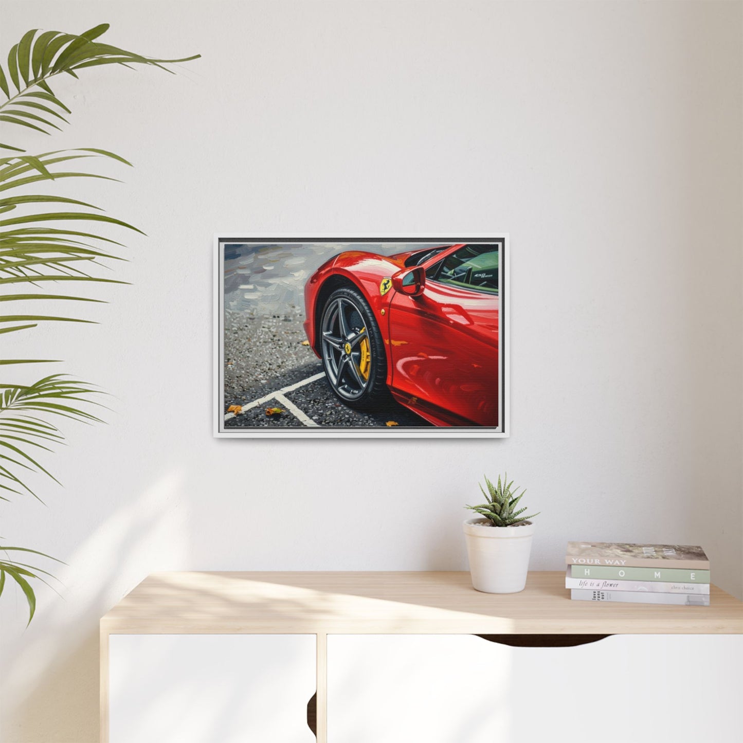 Framed Matte Canvas: Red Sports Car Close-Up Art Print
