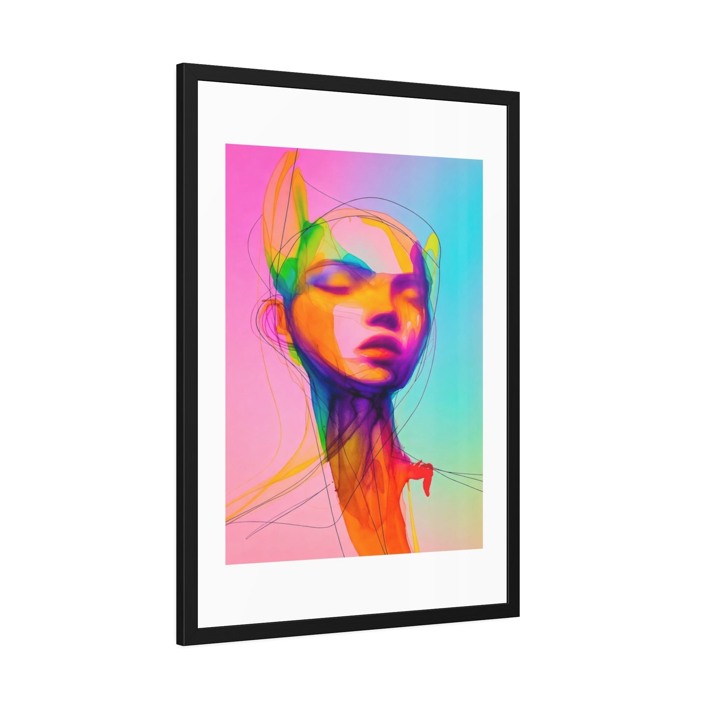 Framed Poster — Vibrant Neon Abstract Portrait Art Print