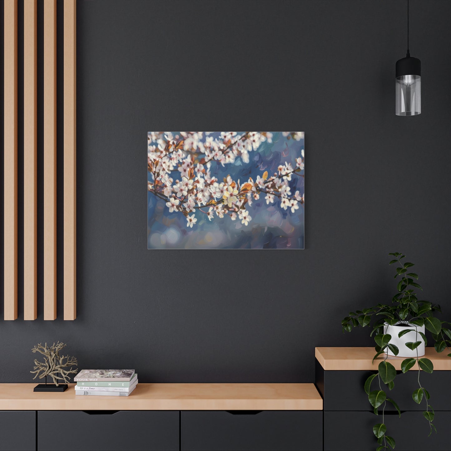 Cherry Blossom Branch Matte Canvas Wall Art — Spring Floral Print