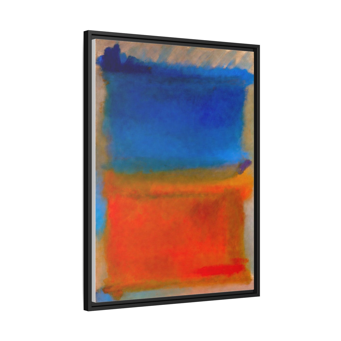 Abstract Color Block Matte Canvas Framed Wall Art — Blue & Orange Modern Painting