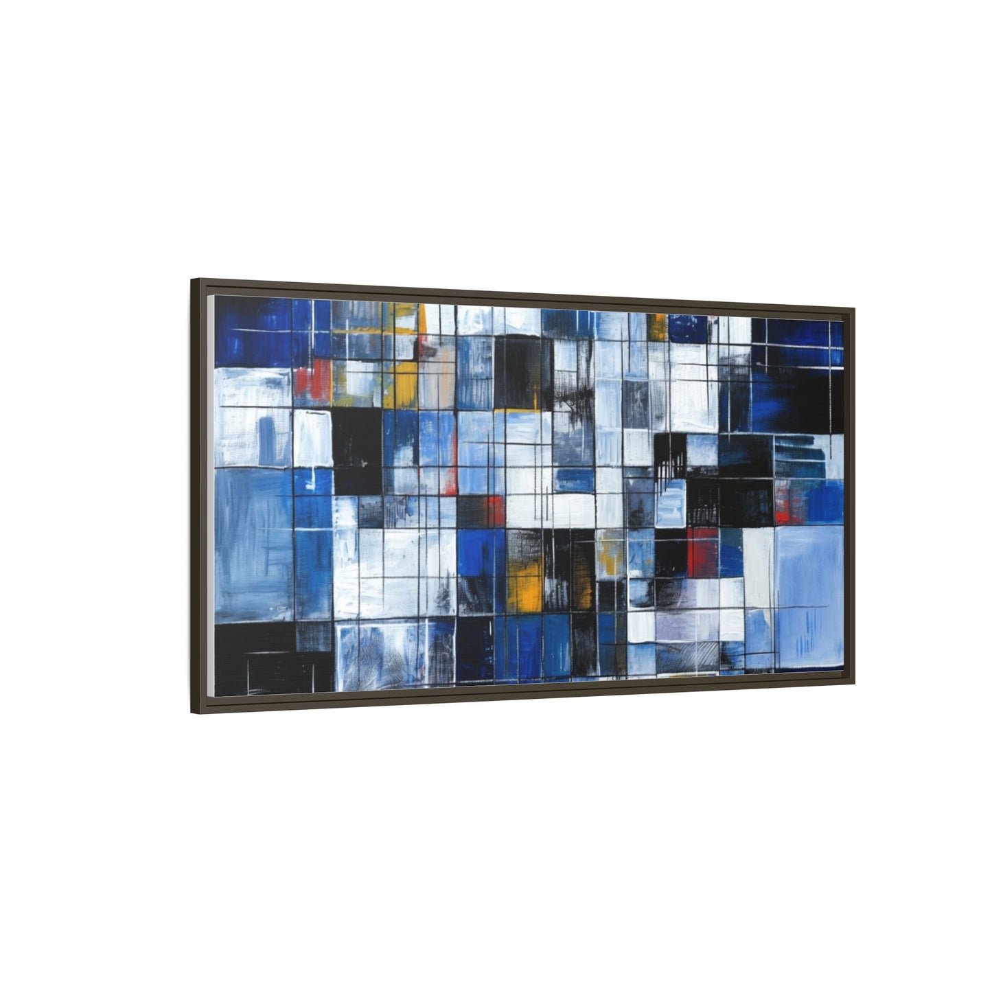 Abstract Blue Grid Matte Canvas Framed Art Print