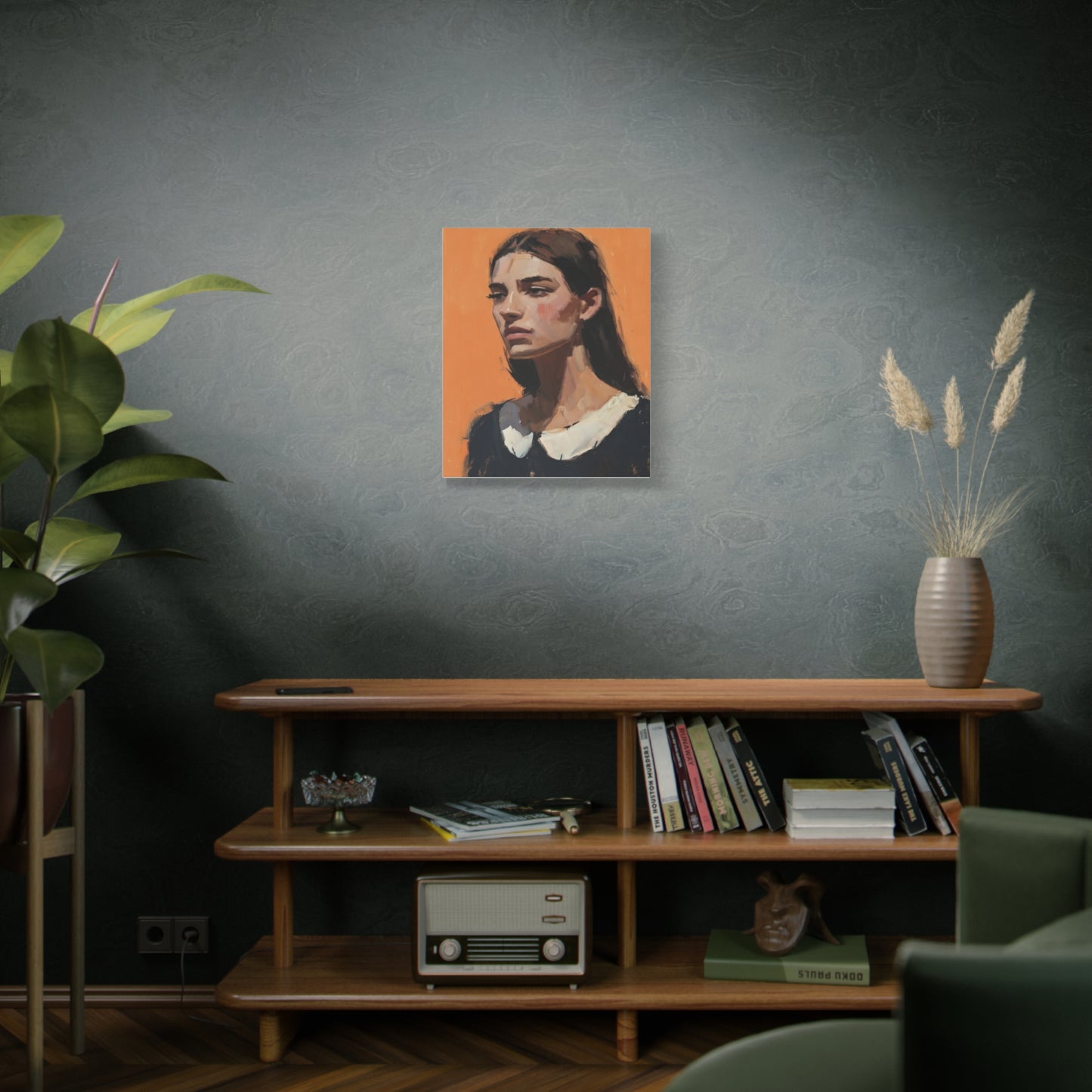 Portrait Canvas Print — Moody Female Figure in Warm Orange