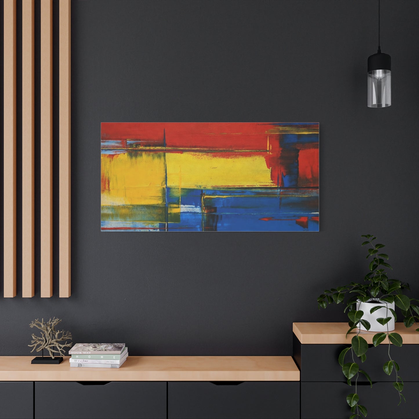 Abstract Color Block Matte Canvas Wall Art — Red, Yellow & Blue Stretched Canvas