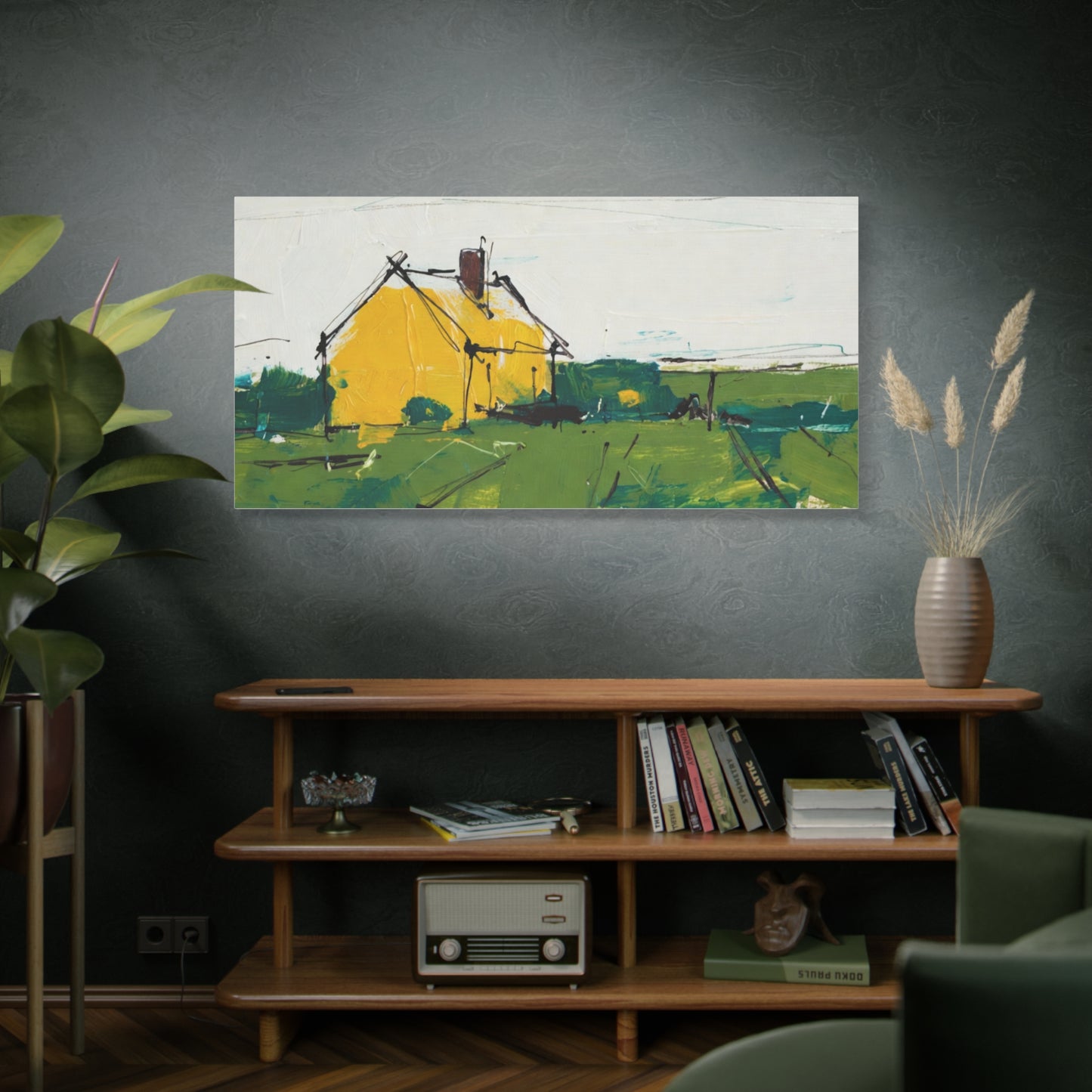 Yellow Cottage Landscape Canvas - Matte Stretched Wall Art