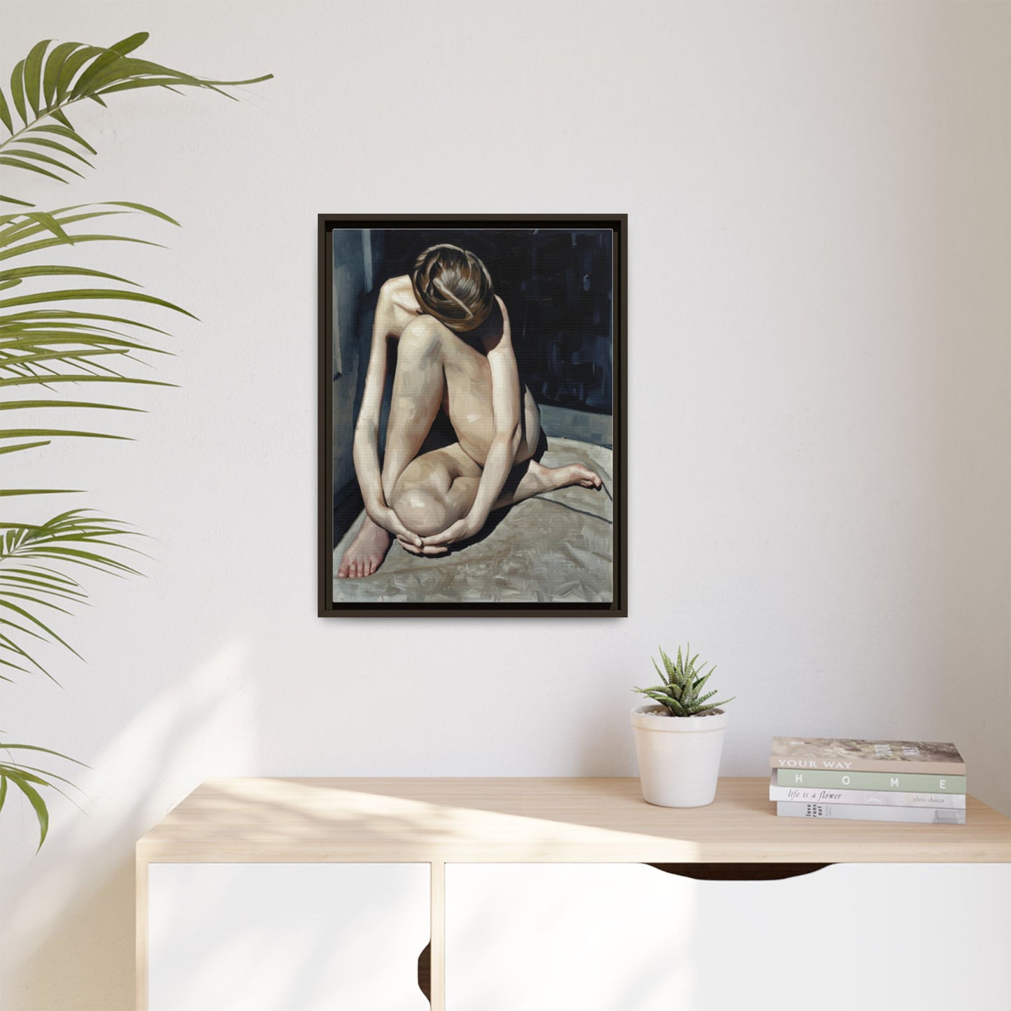 Framed Matte Canvas Print Contemplative Nude Figure Art