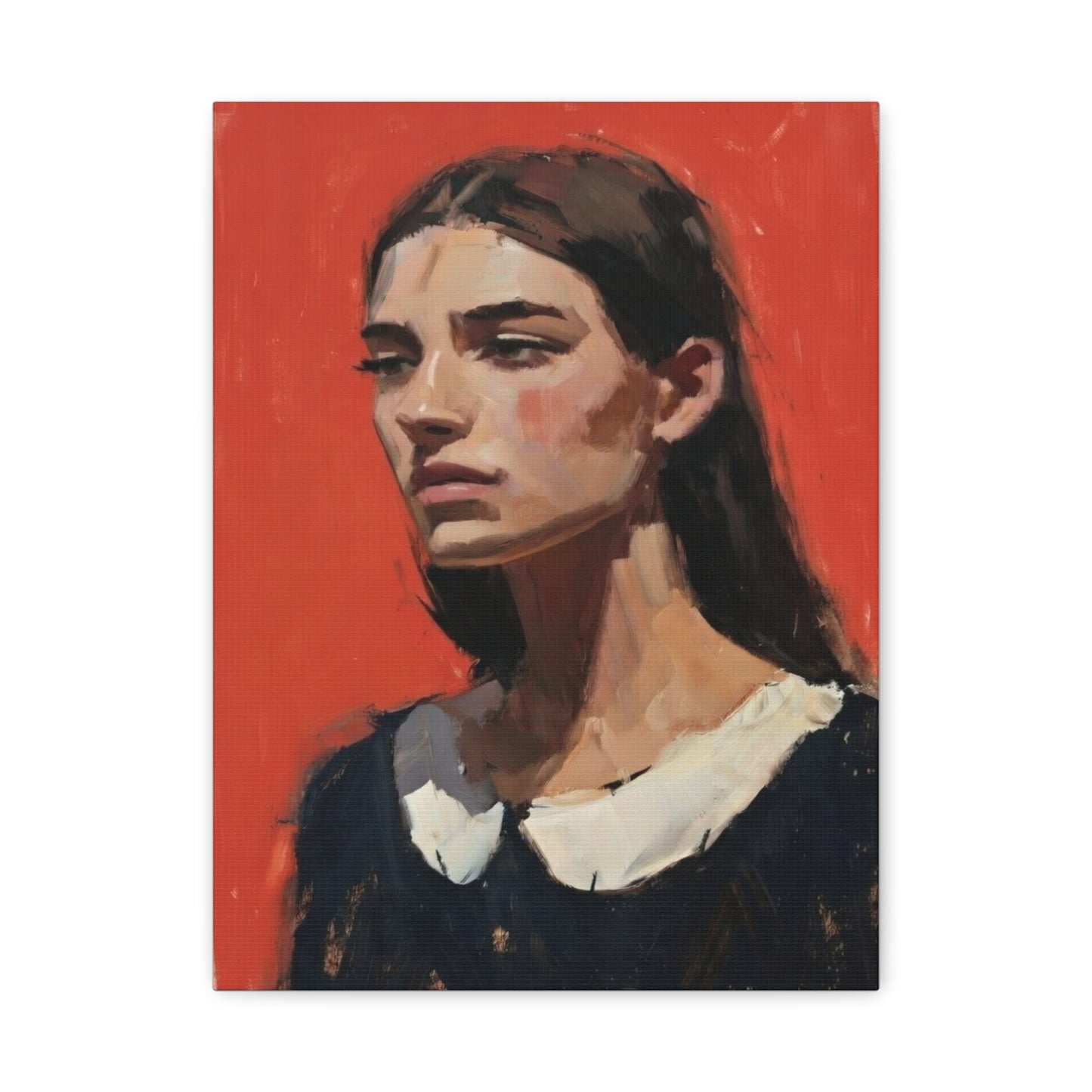 Portrait Canvas Print — Moody Red Figurative Art on Matte Stretched Canvas
