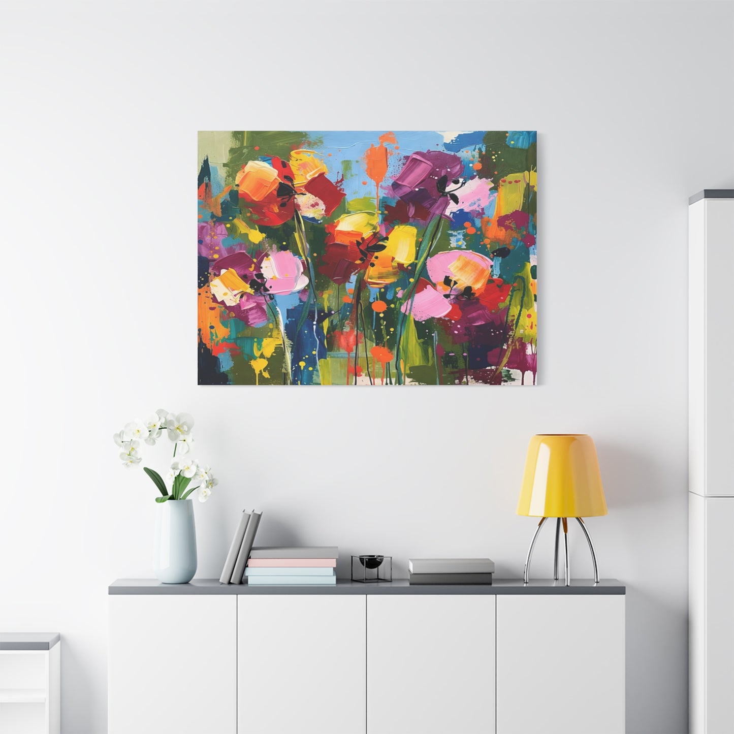 Vibrant Abstract Floral Canvas — Colorful Poppy Wall Art, Matte Stretched 1.25"