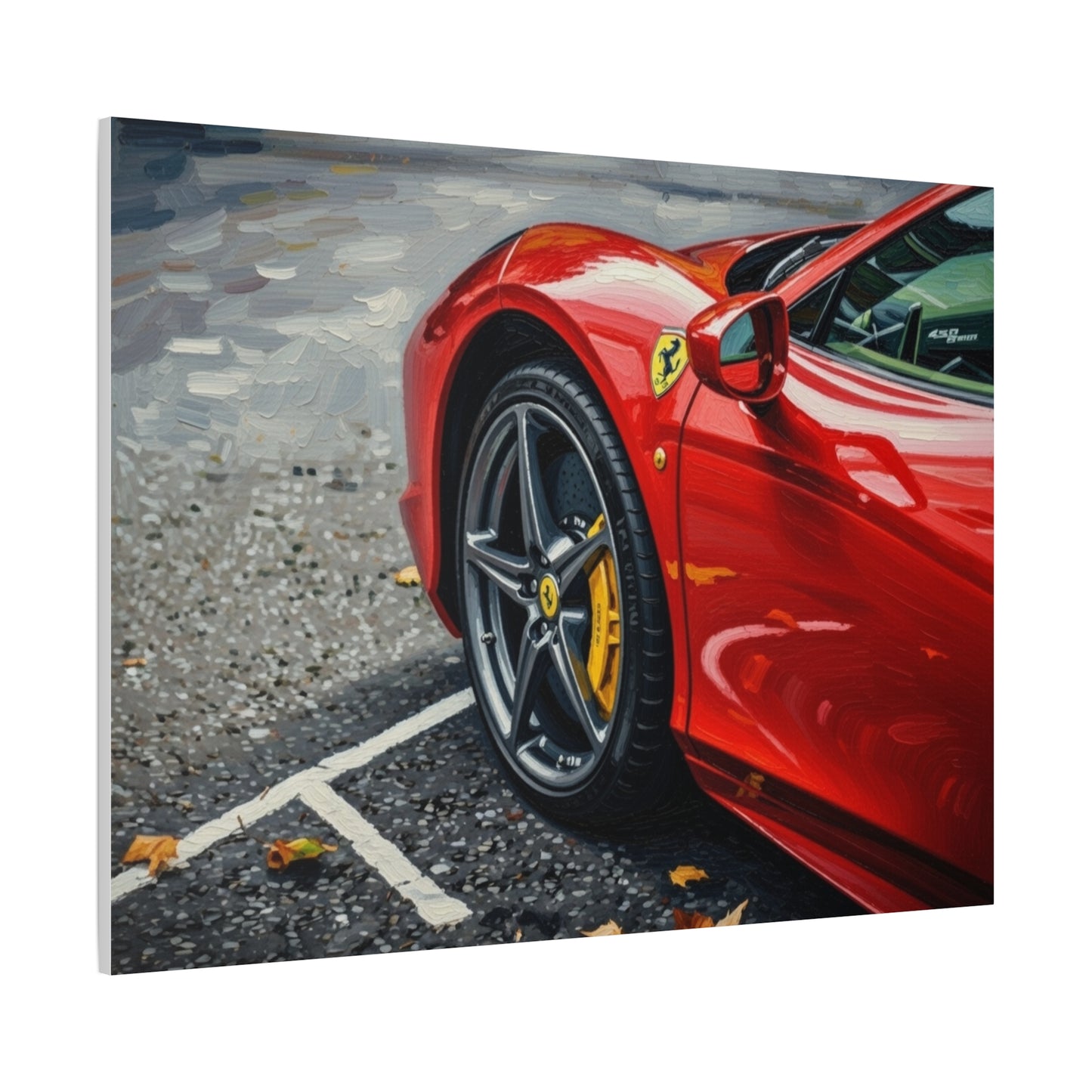 Red Sports Car Canvas Print — Ferrari Wheel Close-Up Matte Stretched Wall Art