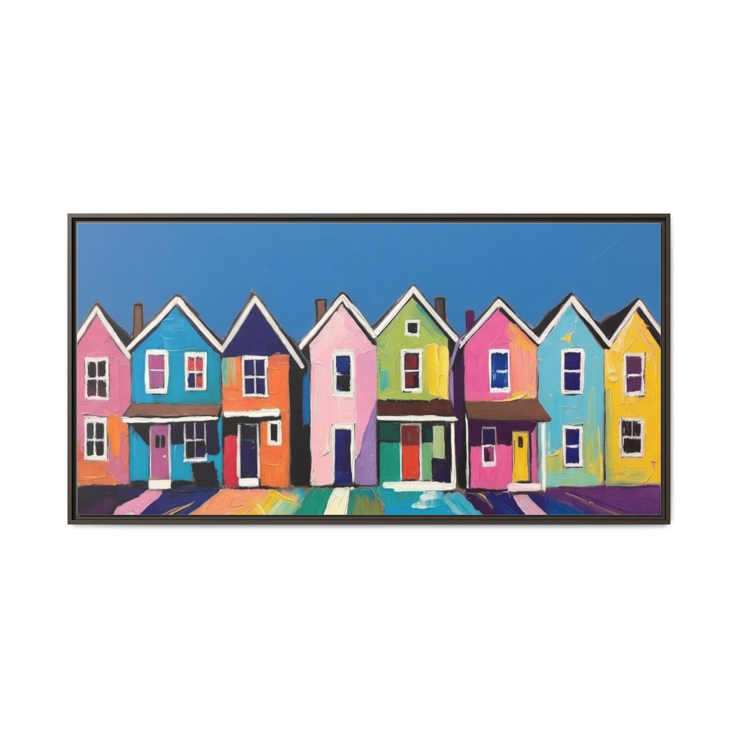 Colorful Beach Houses Matte Canvas Framed Wall Art