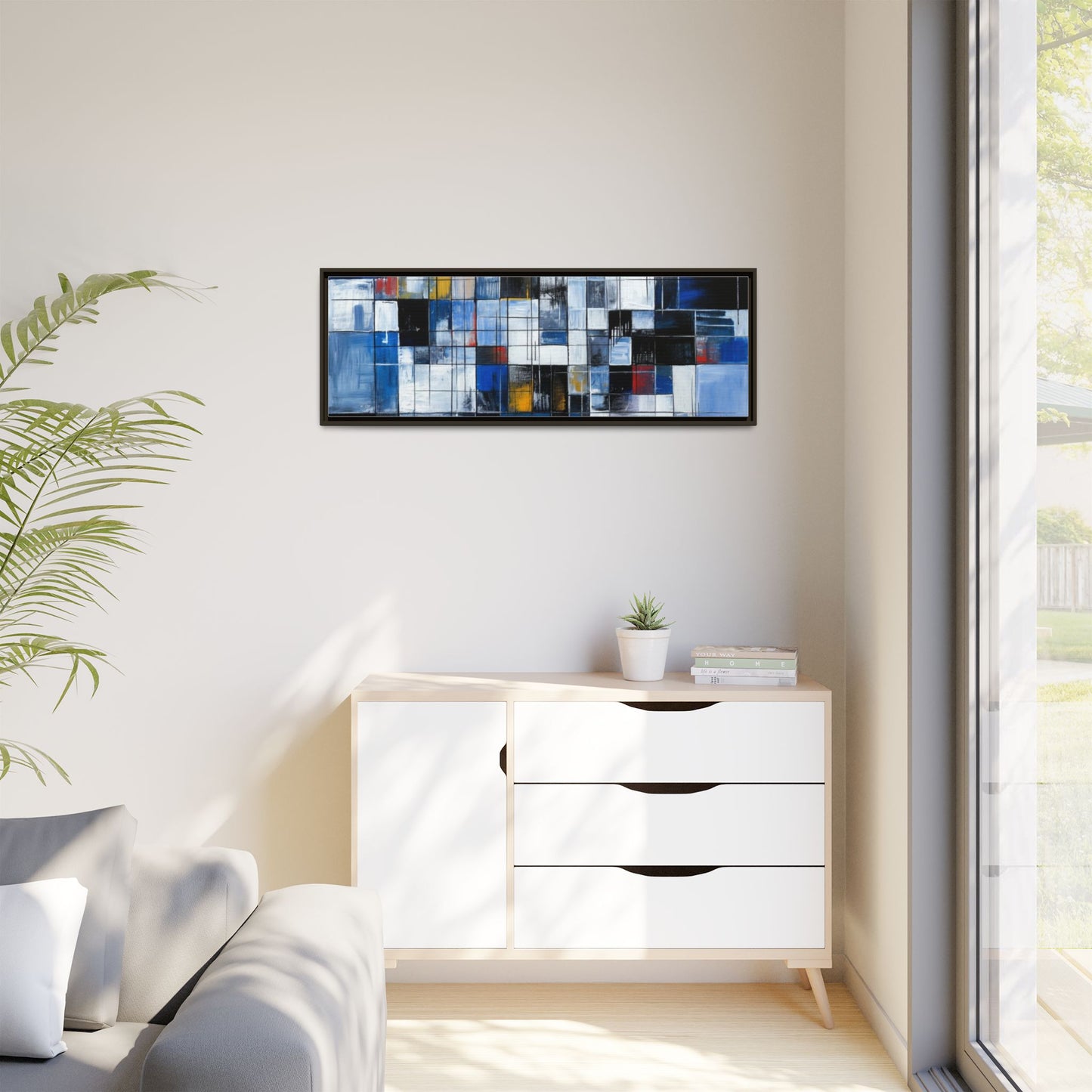 Abstract Blue Grid Matte Canvas Framed Art Print