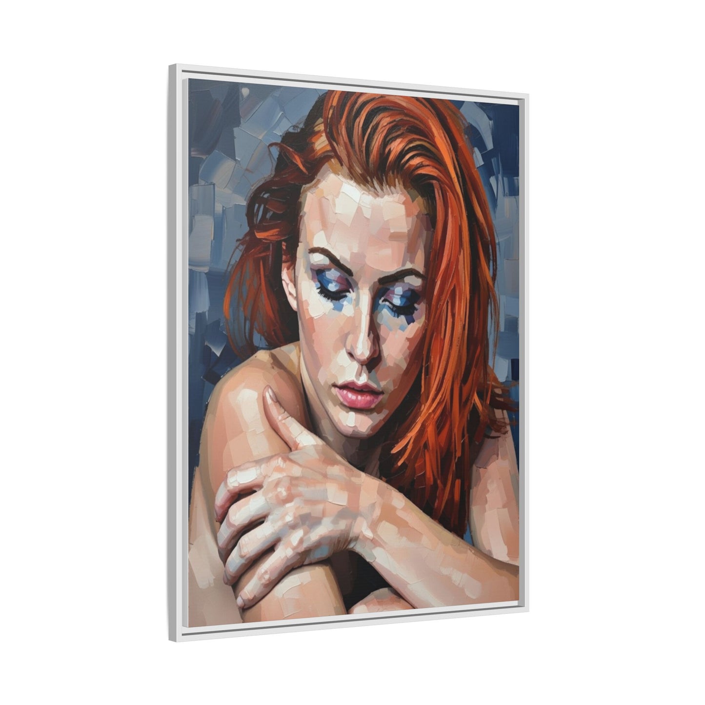 Framed Matte Canvas Art – Contemplative Redhead Portrait