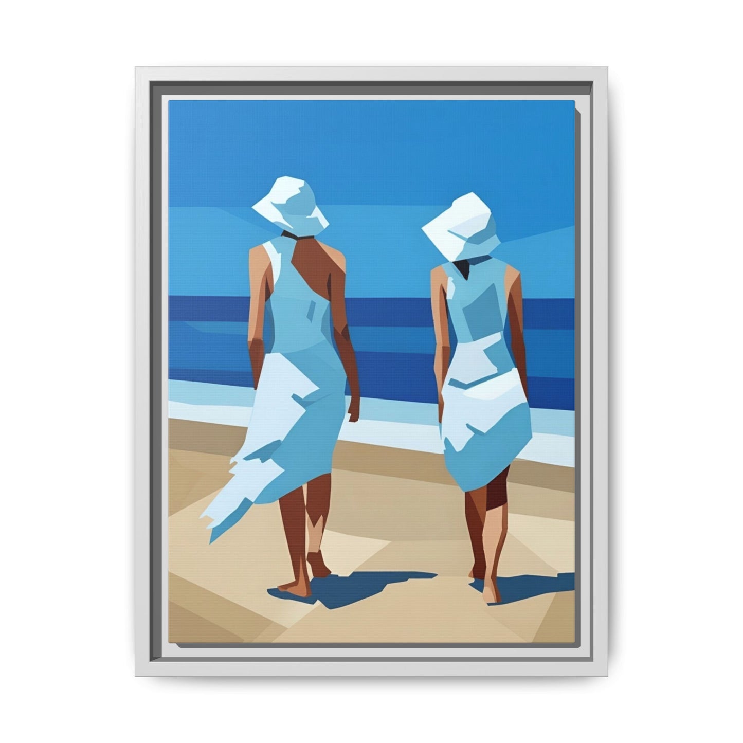 Seaside Stroll Matte Canvas Framed Print — Coastal Beach Art