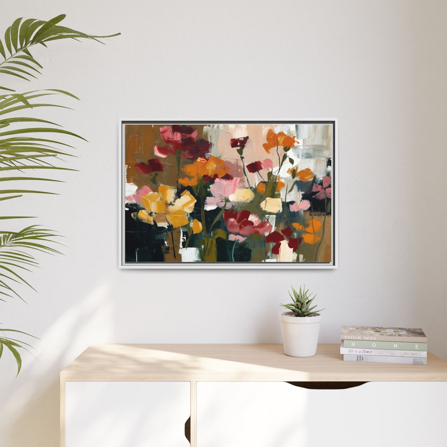 Framed Matte Canvas Floral Abstract Wall Art