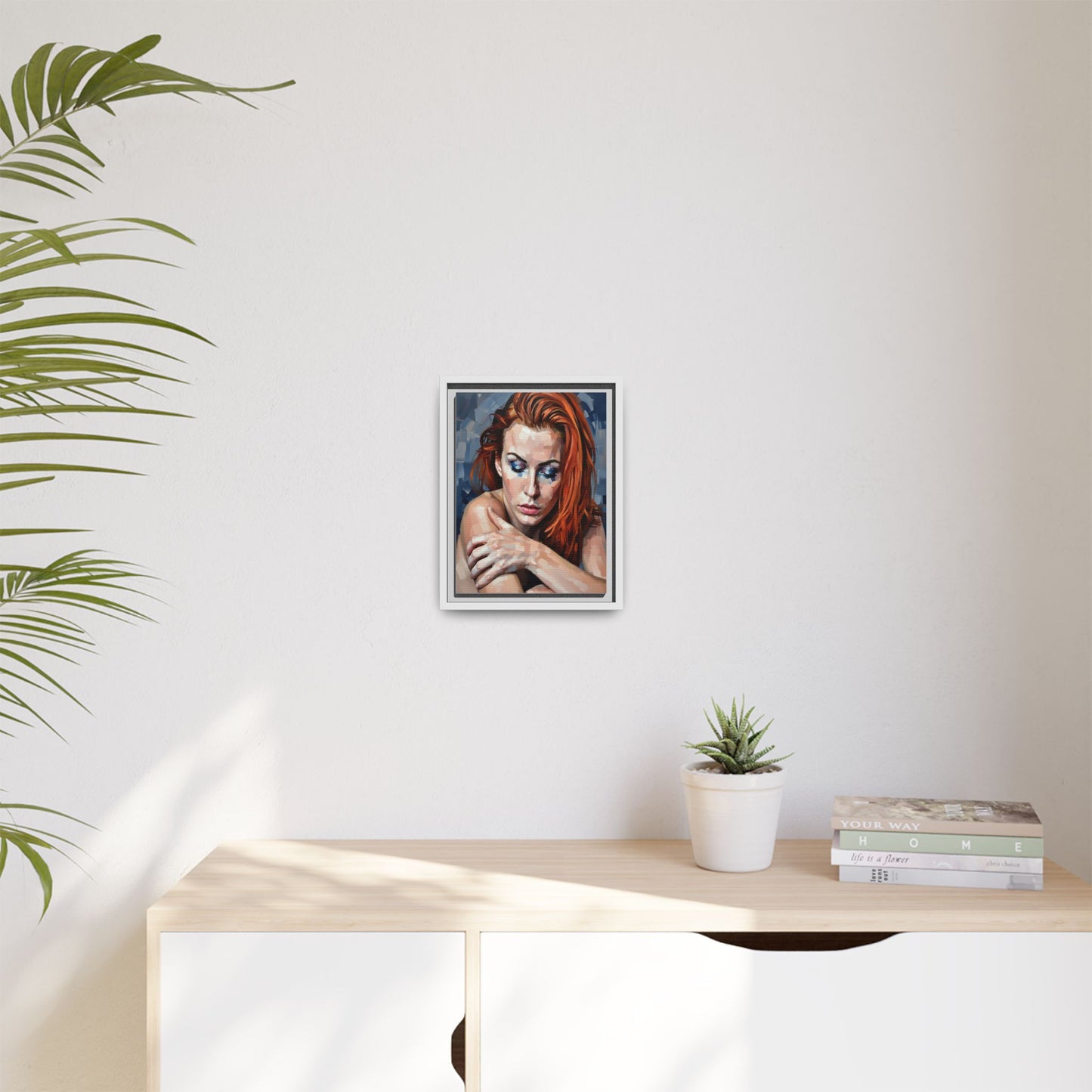 Framed Matte Canvas Art – Contemplative Redhead Portrait