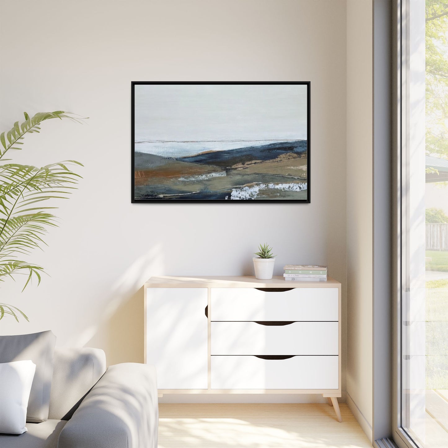 Framed Matte Canvas Wall Art — Serene Coastal Abstract Landscape