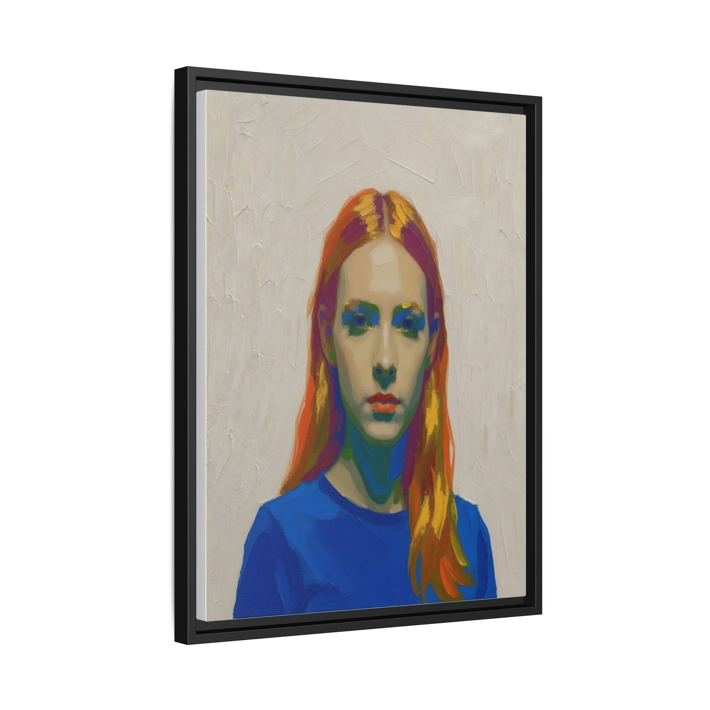 Framed Matte Canvas Portrait — Vibrant Multi‑Color Girl Art Print