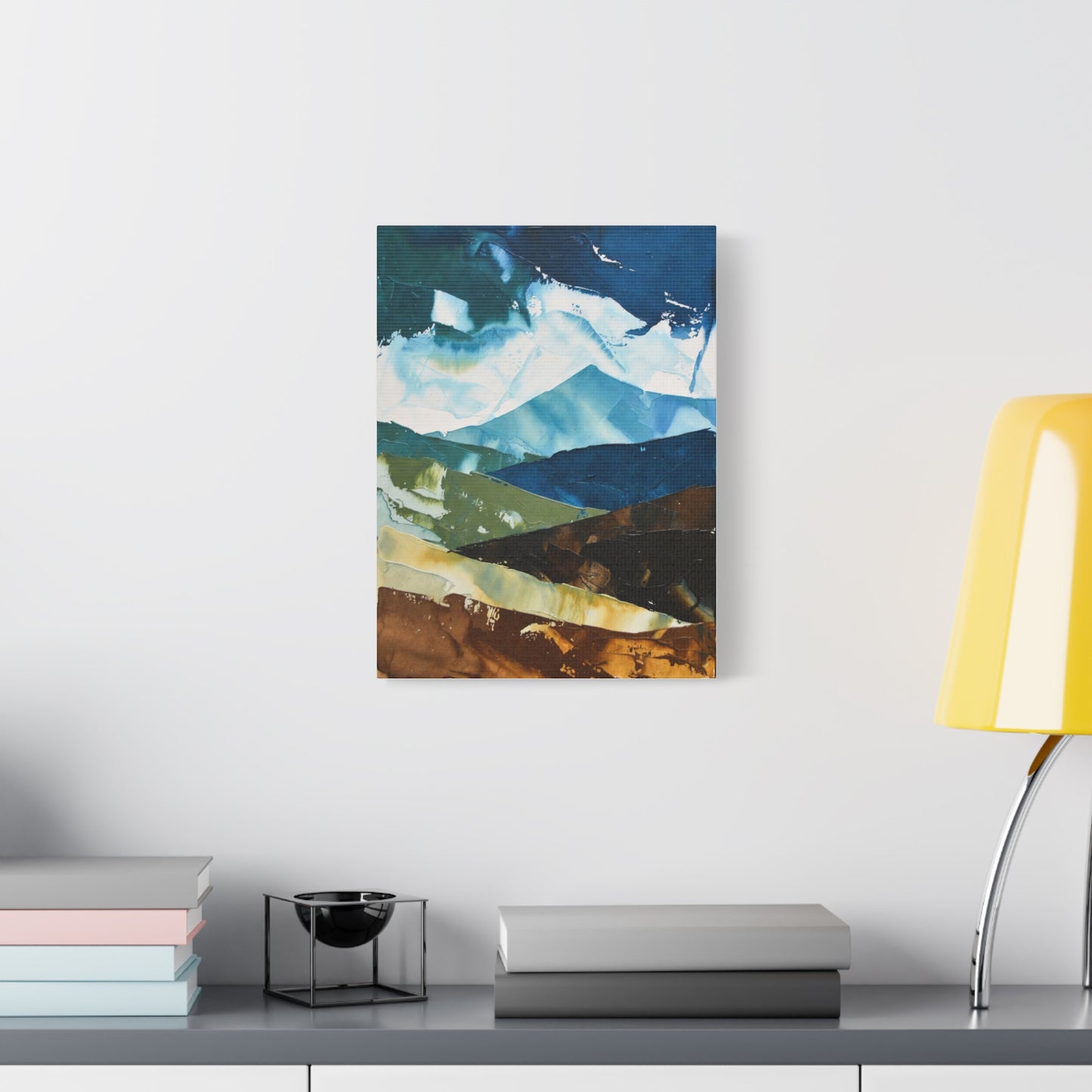 Abstract Mountain Landscape Matte Canvas Wall Art — Blue & Earth Tone Stretched Canvas