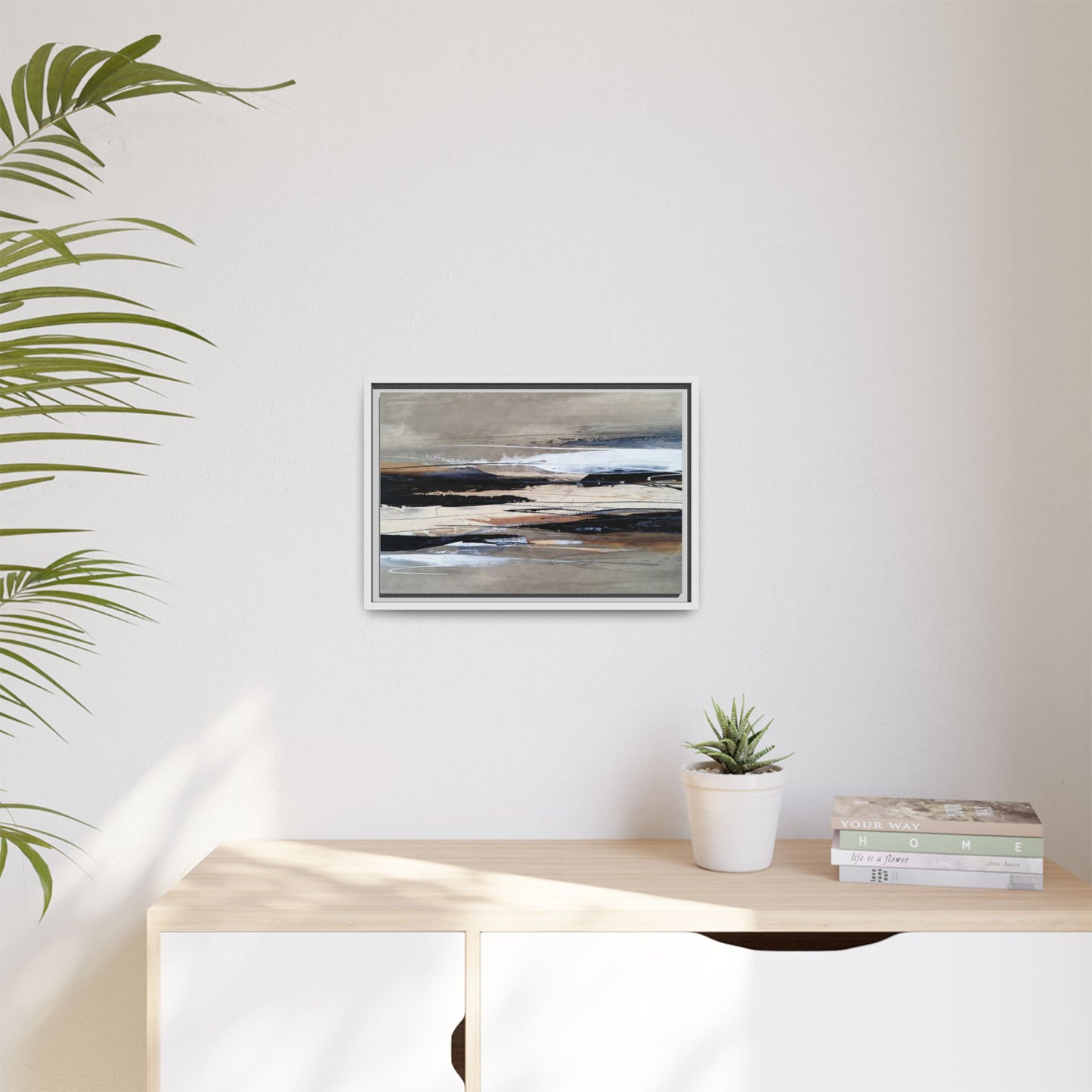 Abstract Seascape Matte Canvas Framed Wall Art — Neutral Coastal Landscape
