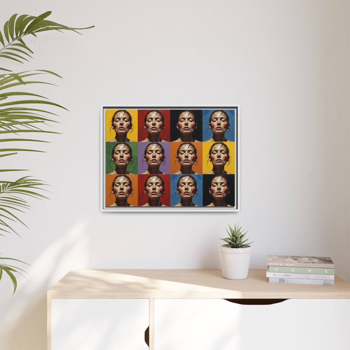 Pop Art Portrait Matte Canvas Print — Framed Multi-Color Grid