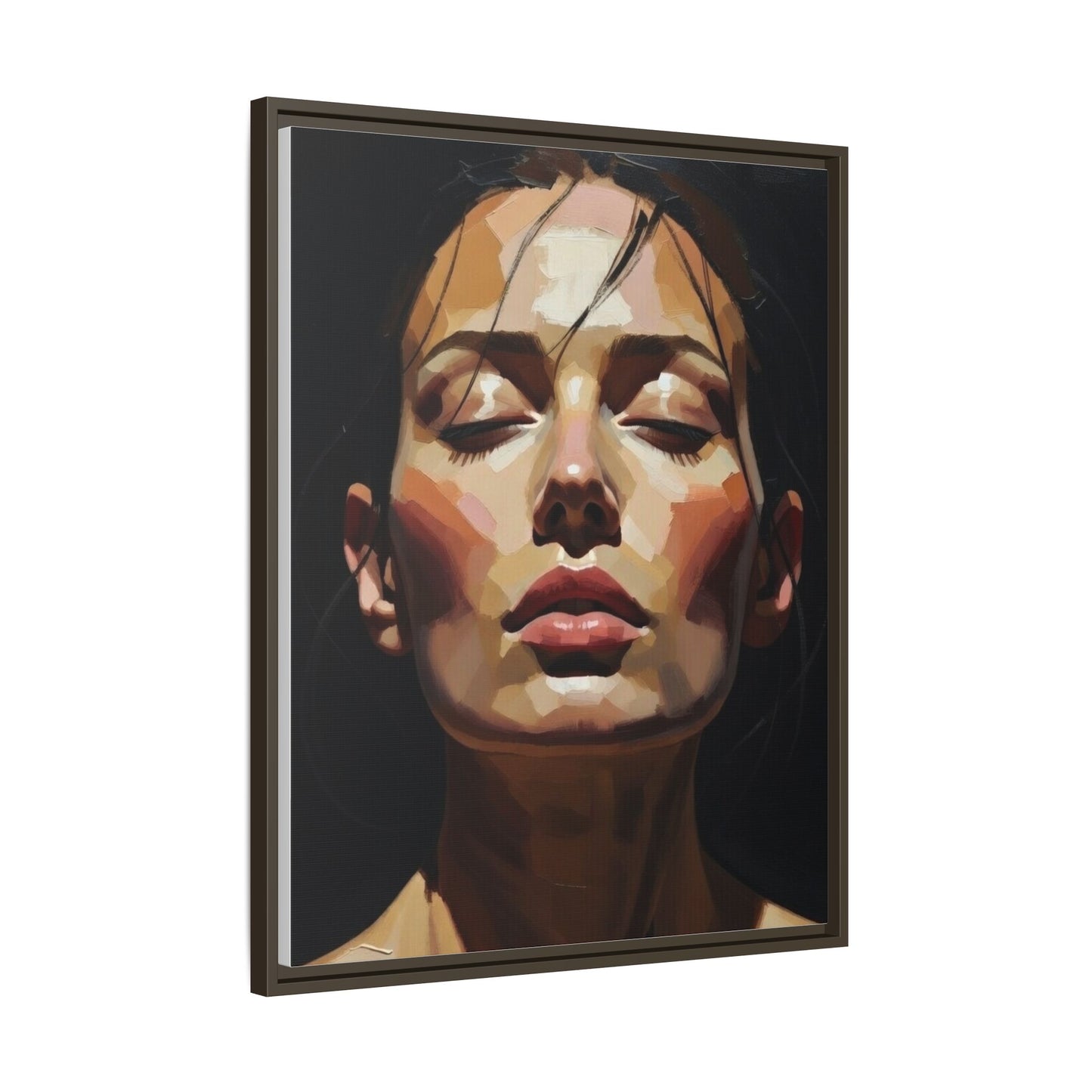 Framed Matte Canvas Portrait – Woman with Eyes Closed (Multi‑Color)