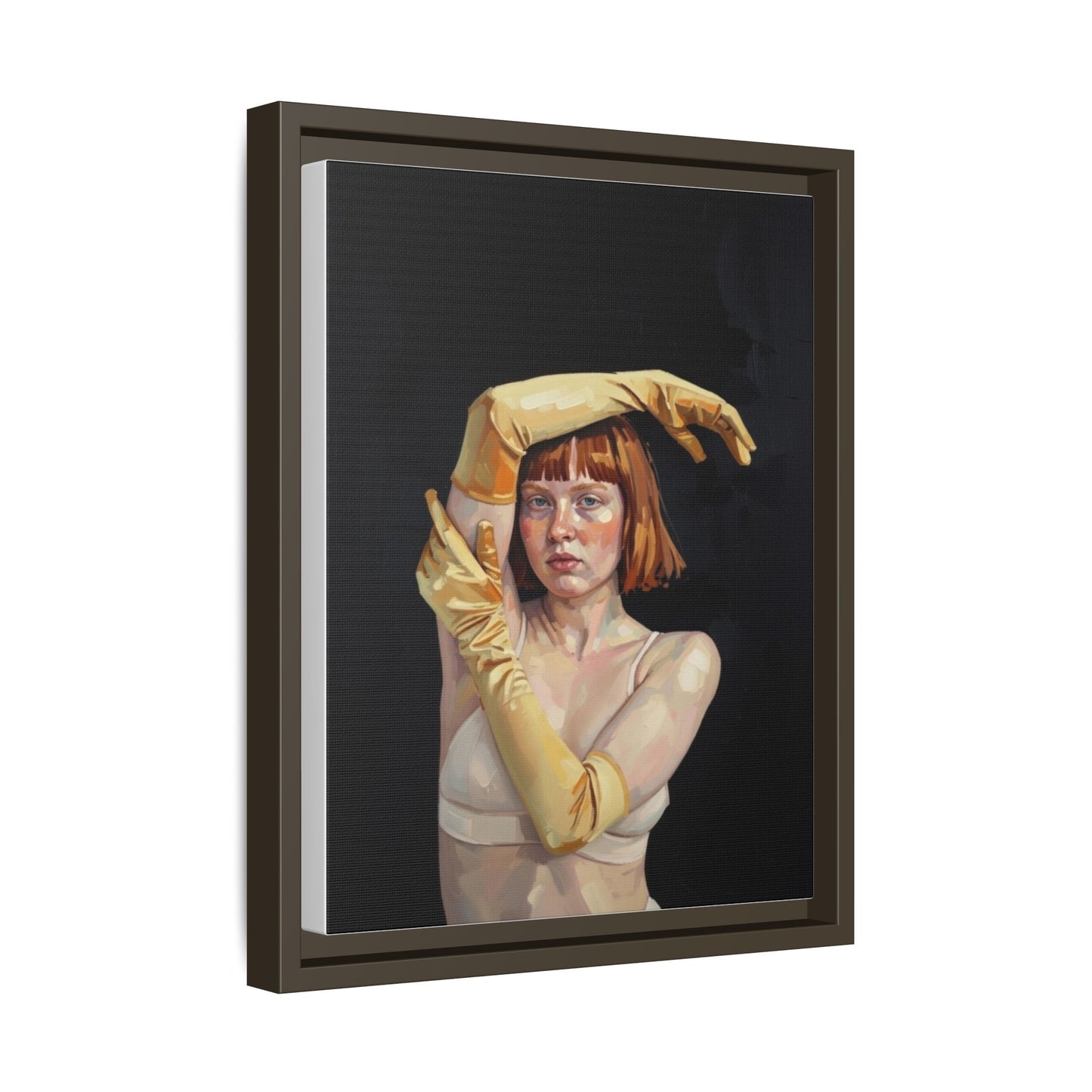 Framed Matte Canvas Art – Portrait of Woman in Yellow Gloves