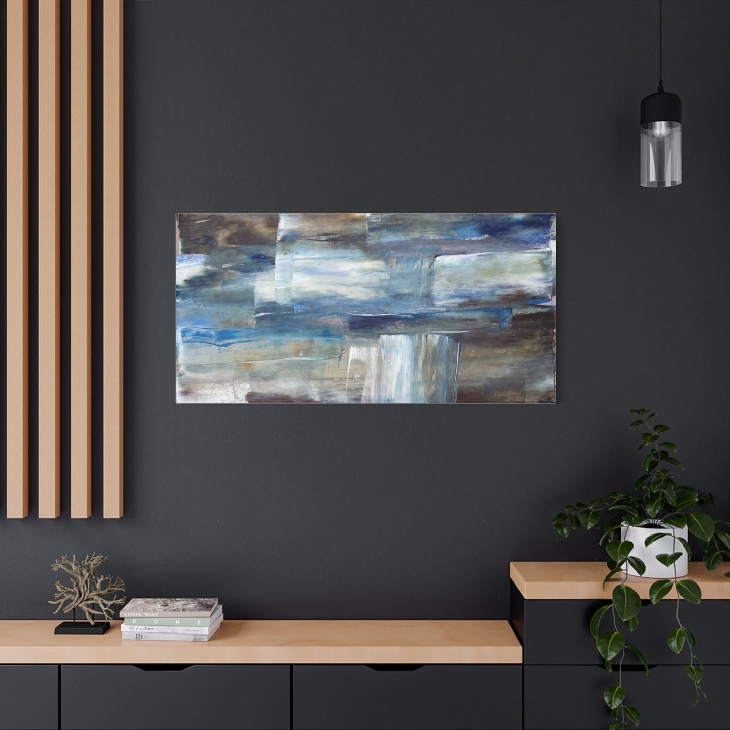 Abstract Blue Waterfall Matte Canvas Wall Art, Stretched 1.25"
