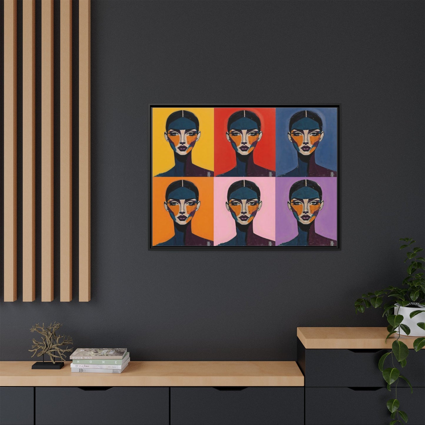 Pop Art Portrait Matte Canvas — Framed Multi-Color Wall Art
