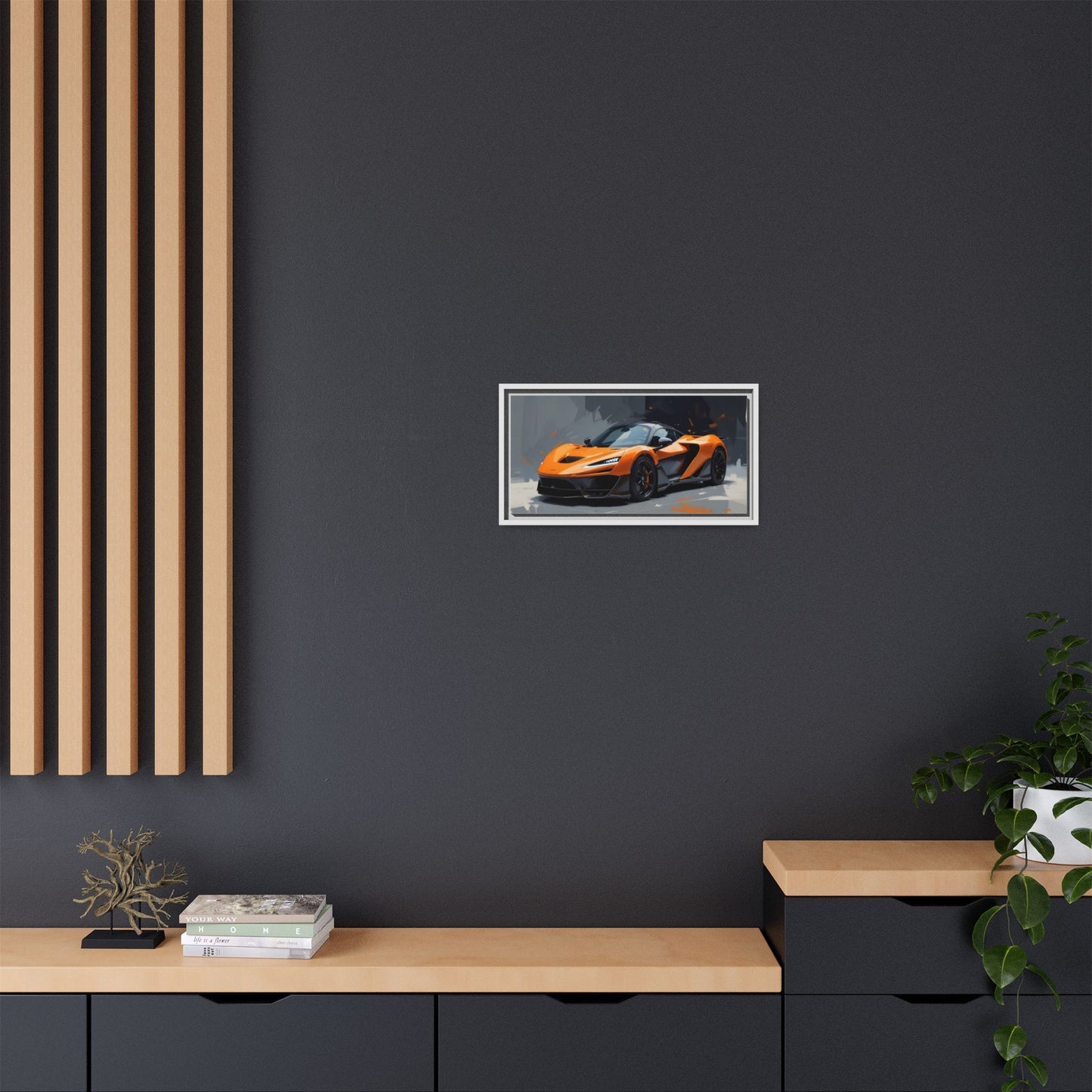 Framed Matte Canvas — Orange Sports Car Print