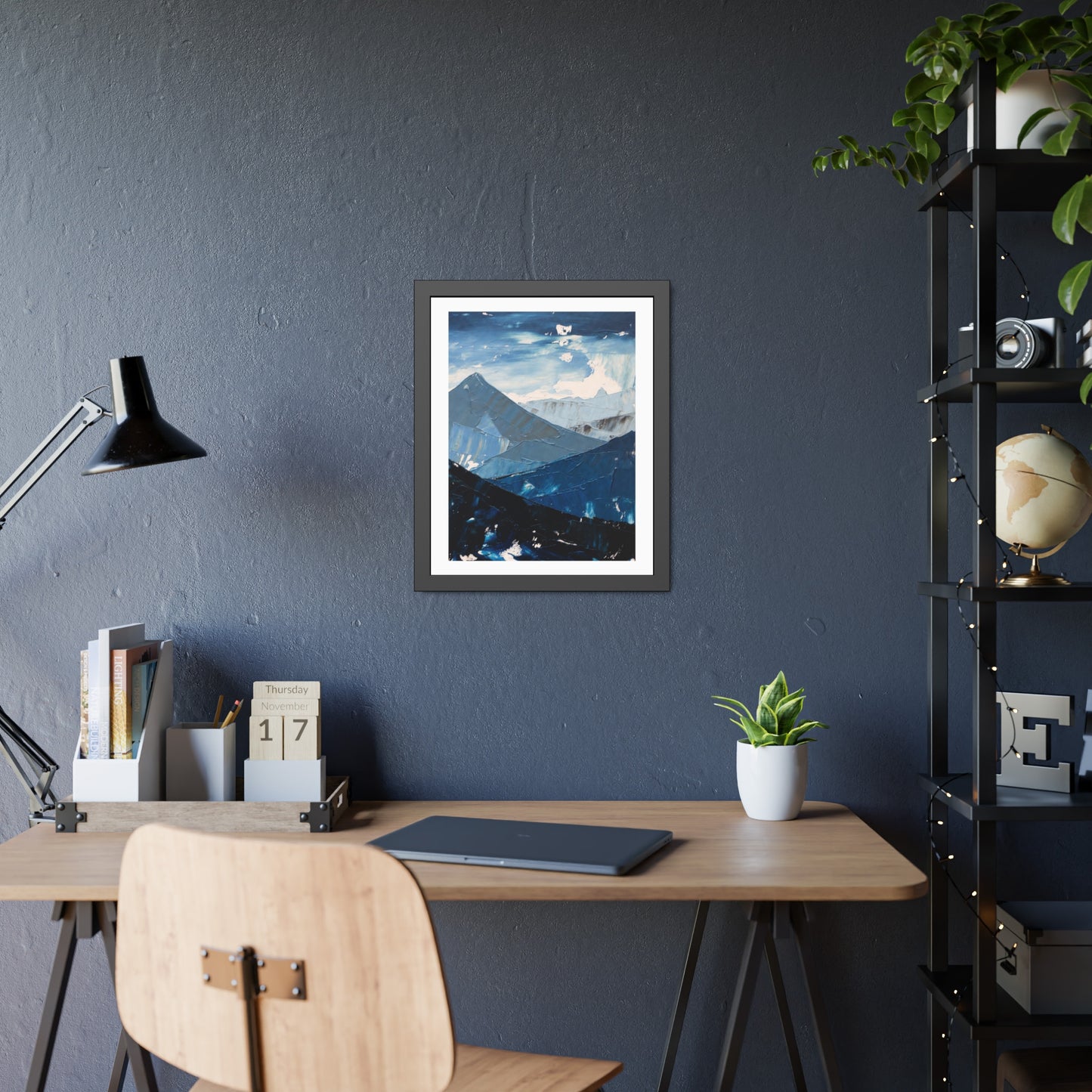 Blue Mountain Abstract Framed Poster — Scenic Wall Art Print