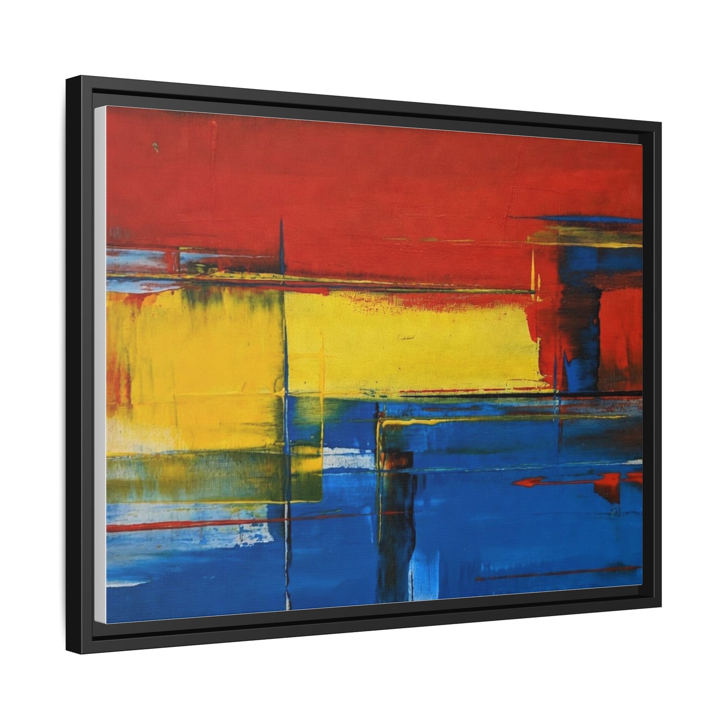 Abstract Color Block Matte Canvas Framed Wall Art — Modern Red Yellow Blue Painting