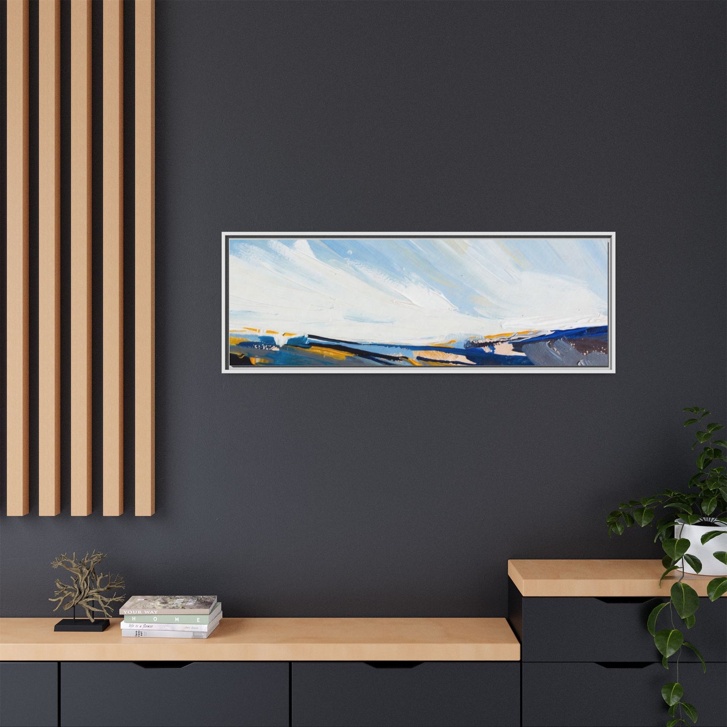 Framed Abstract Seascape Canvas Print — Matte Multi‑Color Wall Art