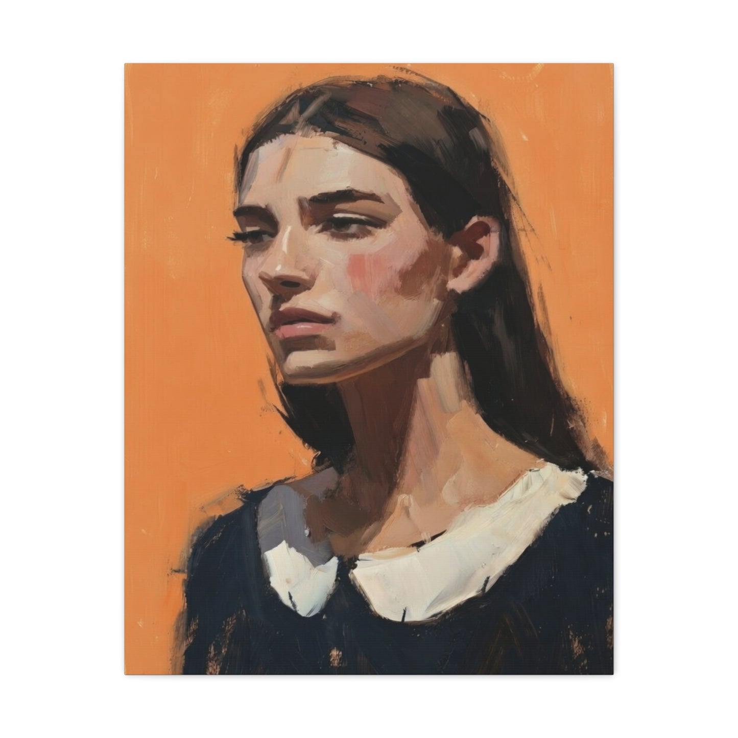 Portrait Canvas Print — Moody Female Figure in Warm Orange