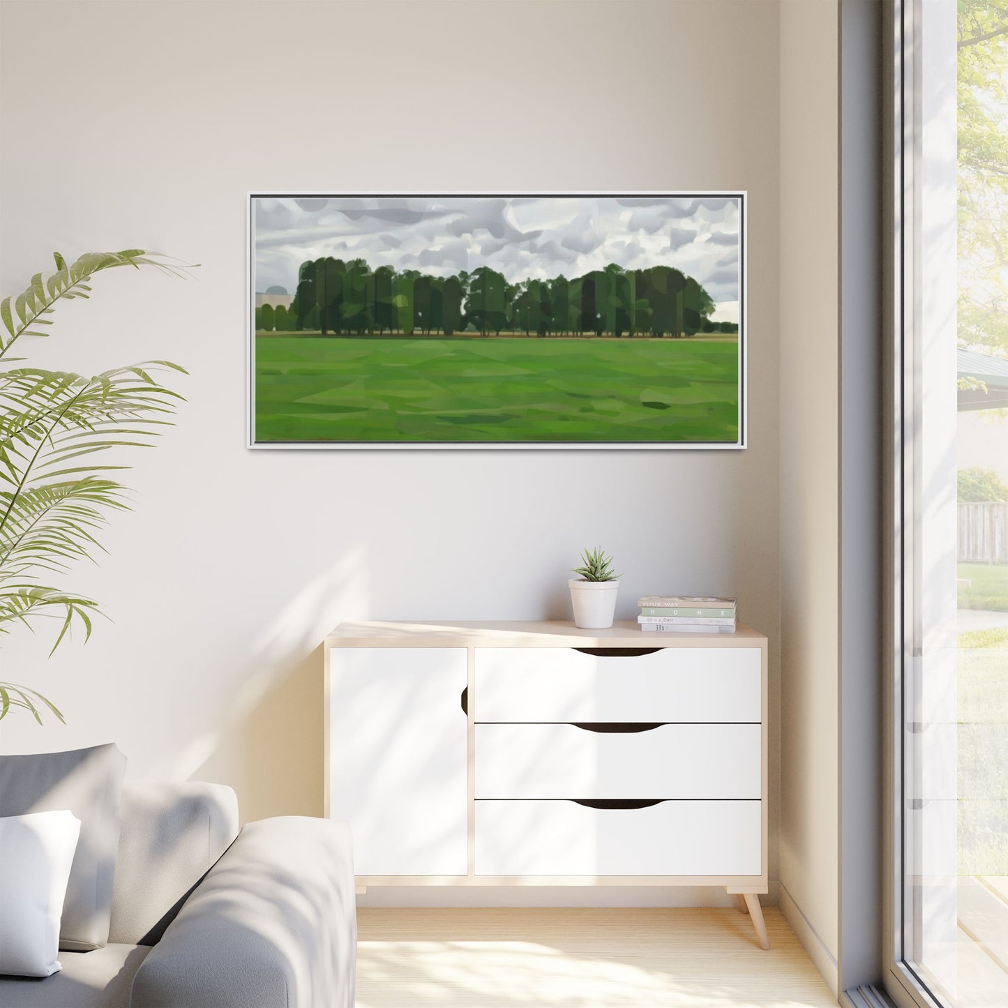 Framed Matte Canvas Print — Minimalist Green Landscape Art