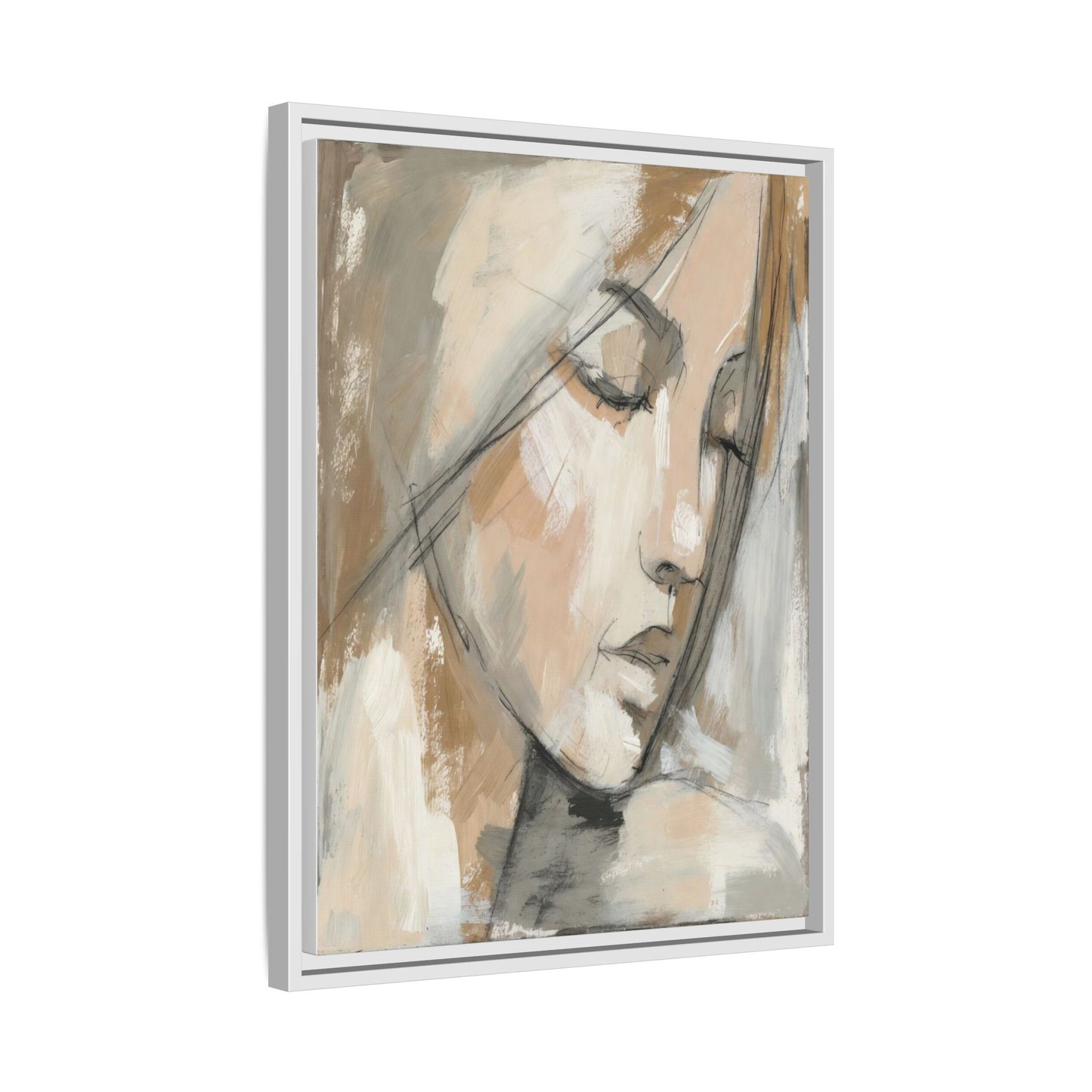Framed Matte Canvas Art — Serene Abstract Portrait in Neutrals