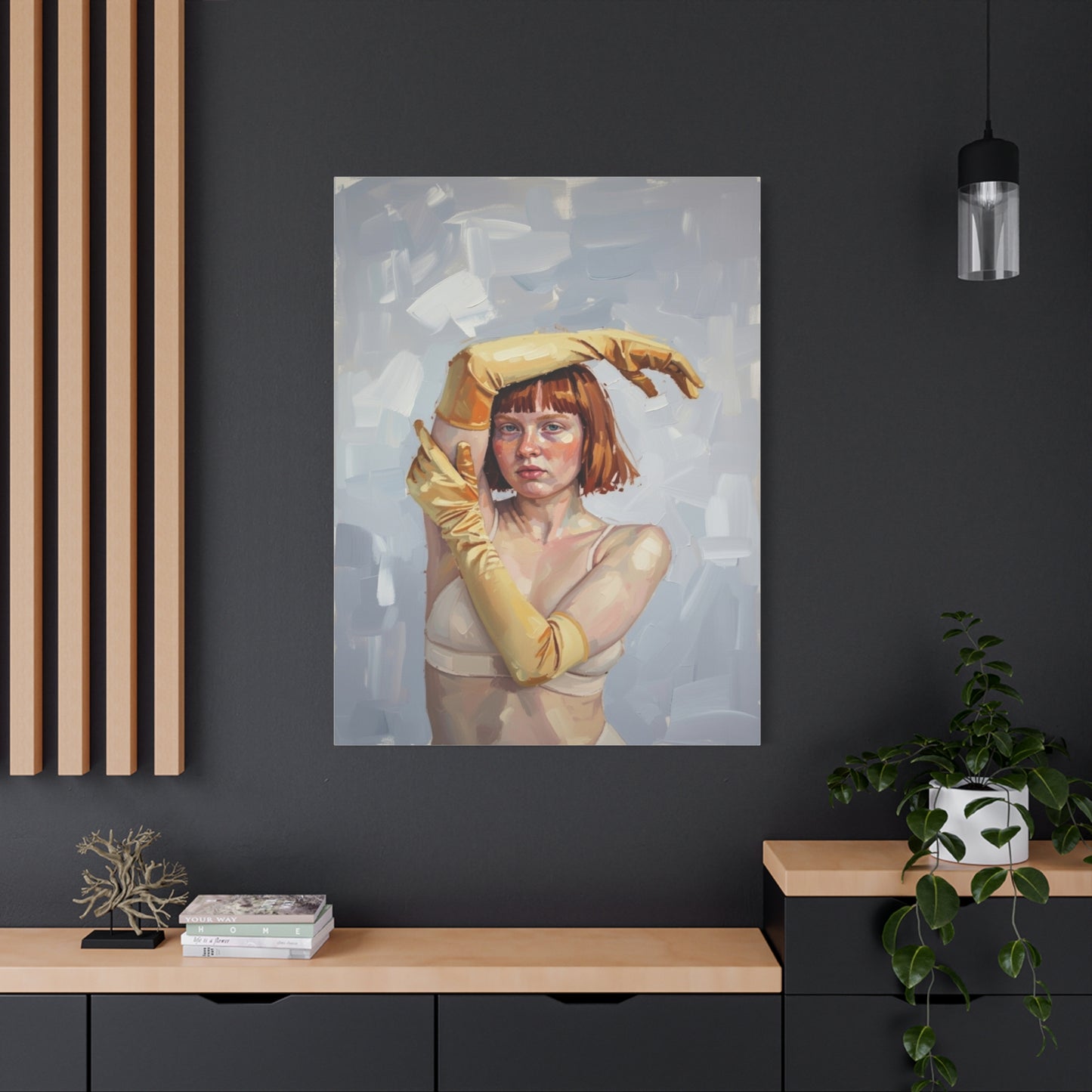 Portrait Canvas Print — Redheaded Woman with Yellow Gloves, Matte Stretched Art