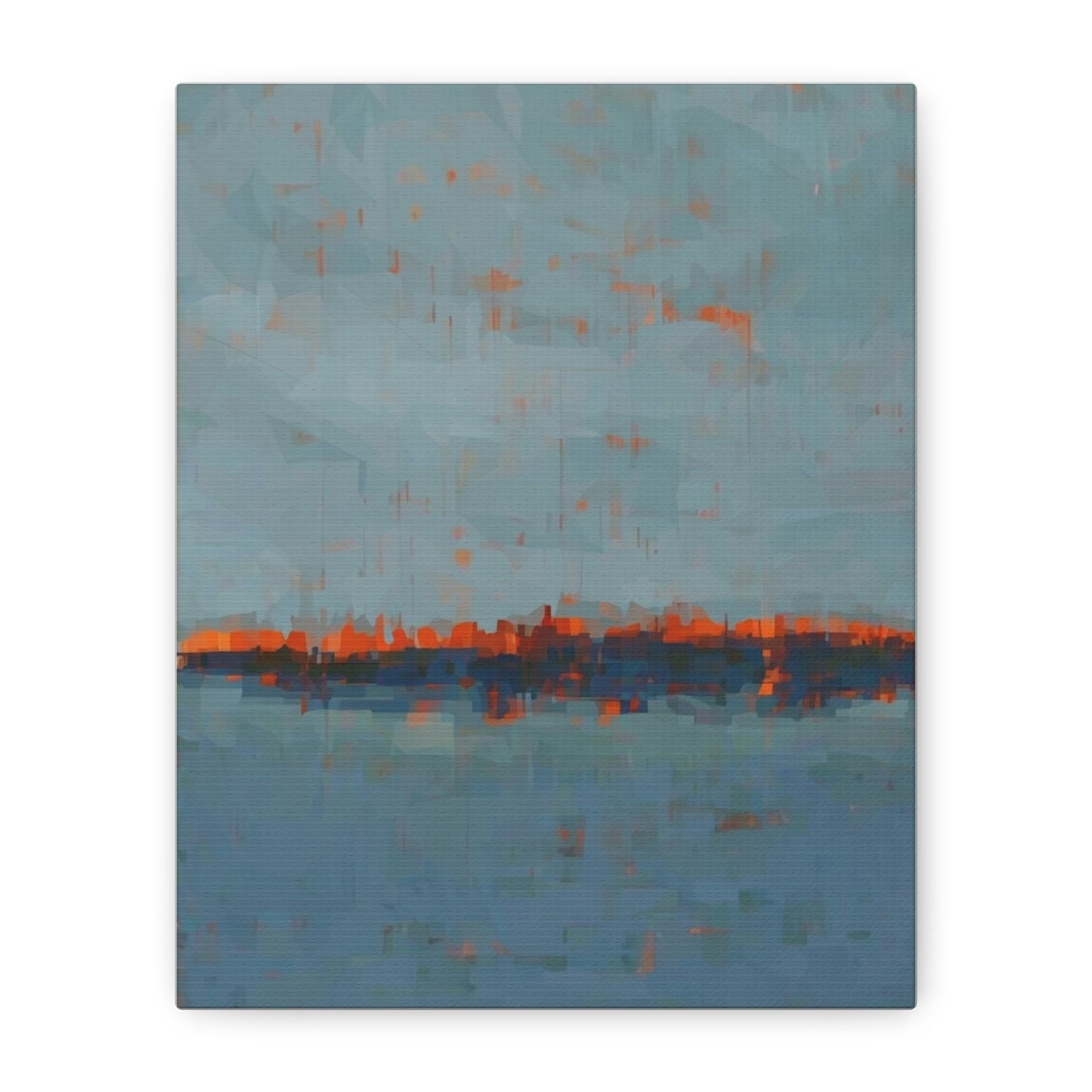 Abstract Coastal Horizon Canvas Print — Blue Teal with Orange Accent
