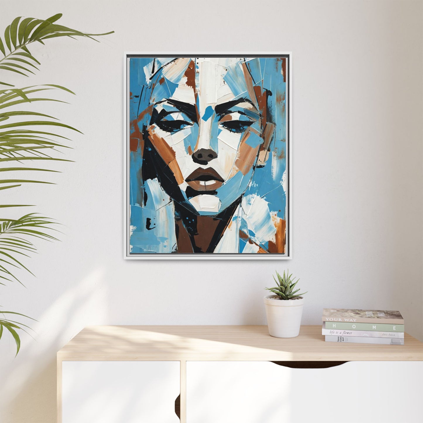 Abstract Blue Face Matte Canvas Wall Art — Framed Modern Portrait Print
